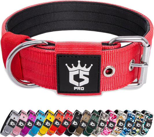 TSPRO Tactical Dog Collar 1.5 Inch Wide Thick Dog Collars with Heavy Duty Metal Buckle, Durable, Strong, Adjustable for Medium to Large Dogs (Red L)