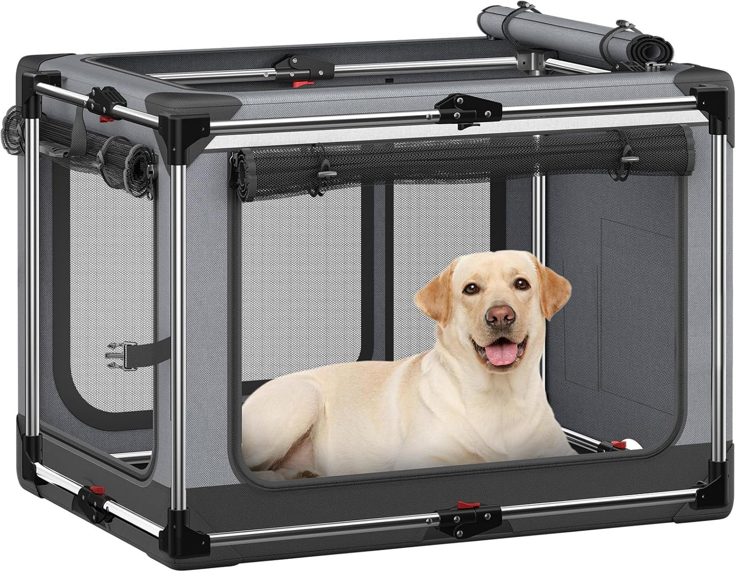 Collapsible Dog Crate: 42 Inch Foldable Soft Sided Dog Crate for Extra Large Dogs, Portable Dog Travel Kennel with Soft Mat for Indoors & Outdoors, Grey (42" L x 31" W x 31" H)