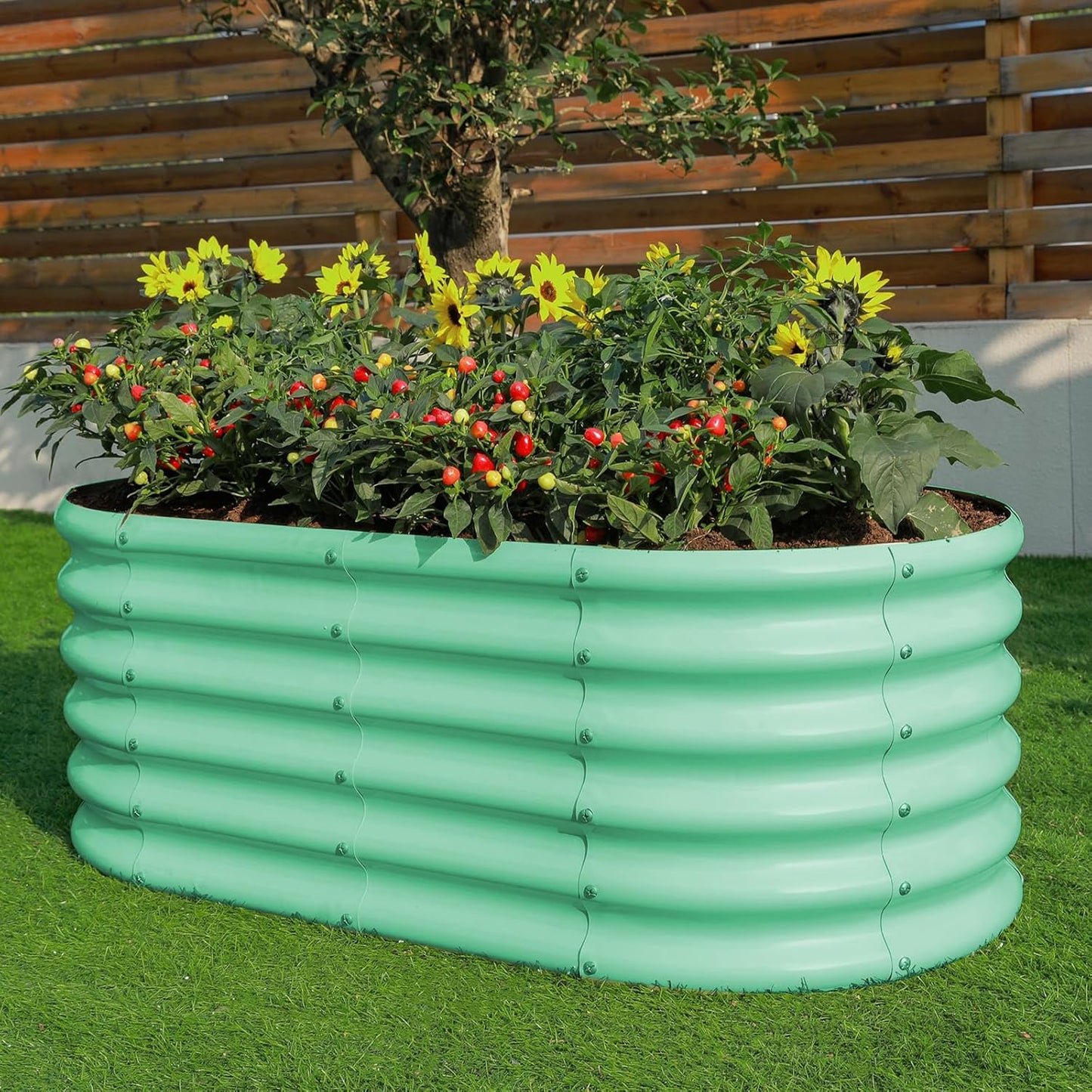 Land Guard 18“ Tall 4×2ft Galvanized Raised Garden Bed Kit, Galvanized Planter Garden Boxes Outdoor, Oval Large Metal Raised Garden Bed for Vegetables……… (Lime Green, 4×2×1.5ft)