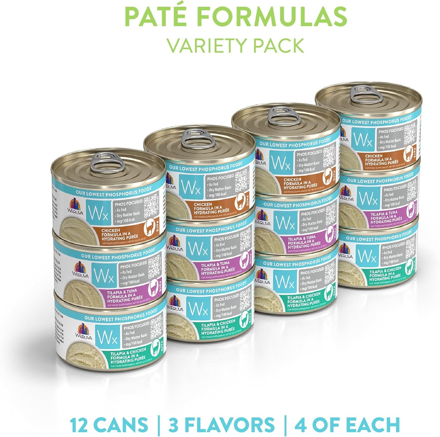 Weruva Wx Phos Focused, Pate Formulas Variety Pack, 3oz Can (Pack of 12)