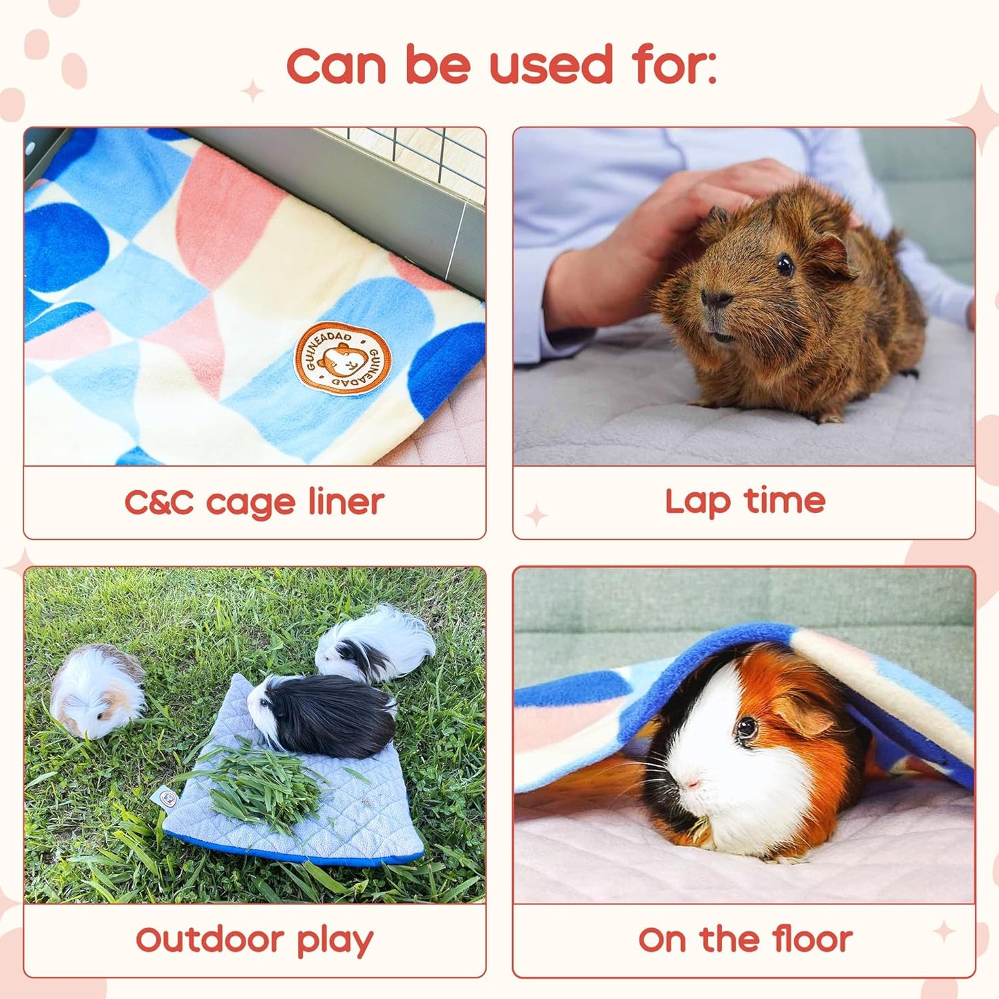 GuineaDad Premium Liner – Fleece Guinea Pig Cage Liner – Ultra-Plush Reusable Fleece Bedding with Waterproof Bottom – Extra Absorbent Liner for 2x4 C&C Cage (Peach Pie)
