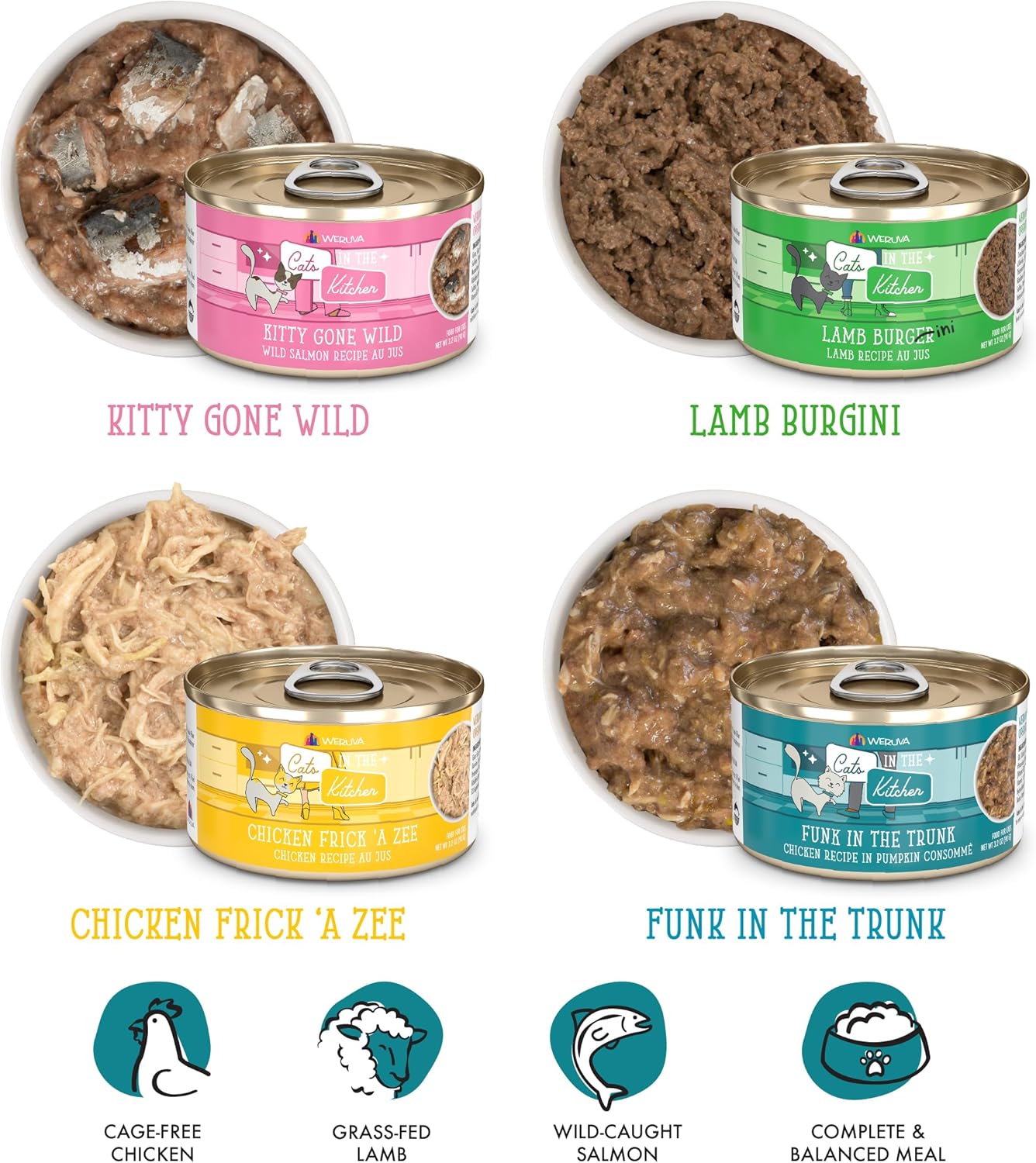 Weruva Cats in The Kitchen, Kitchen Cuties Variety Pack, Wet Cat Food, 3.2oz Can (Pack of 12)