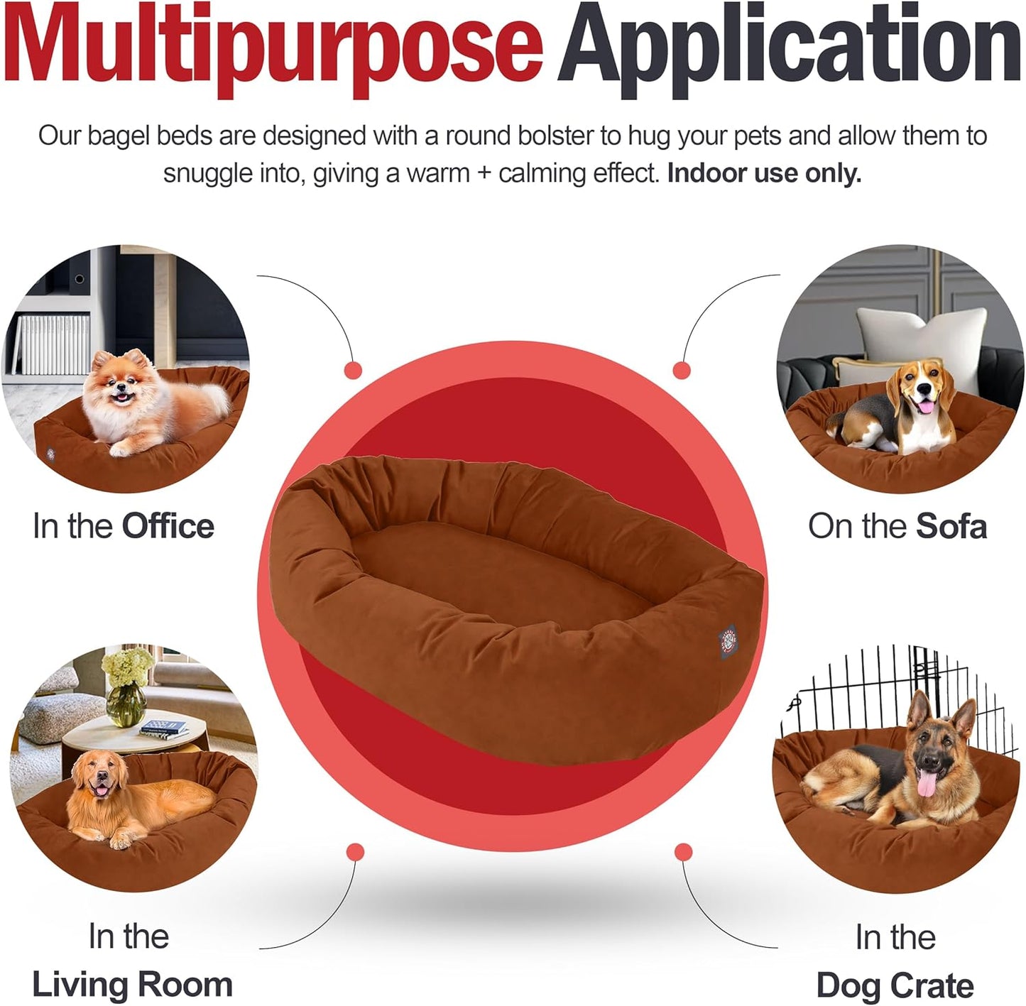 Majestic Pet 52 Inch Suede Calming Dog Bed Washable 52x35x11 (Inch) – Cozy Soft Round Donut Dog Bed with Spine Support for Dogs to Rest Their Head - Pet Bed X- Large – Rust (2025)