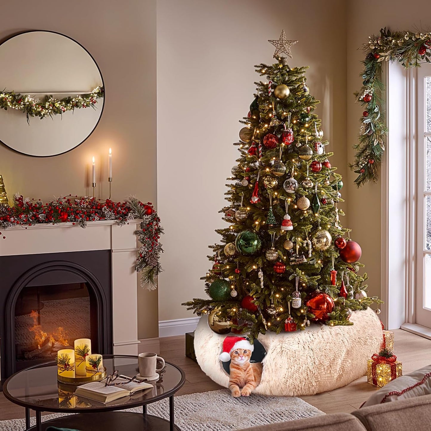 Cat Tunnel with Cat Bed for Indoor Cats, Soft Plush Peekaboo Cat Cave Donut Tunnel, Multifunctional Playground Toys Hideplace for Small Medium Large Kittens, Rabbit, Ferret (Cream White)