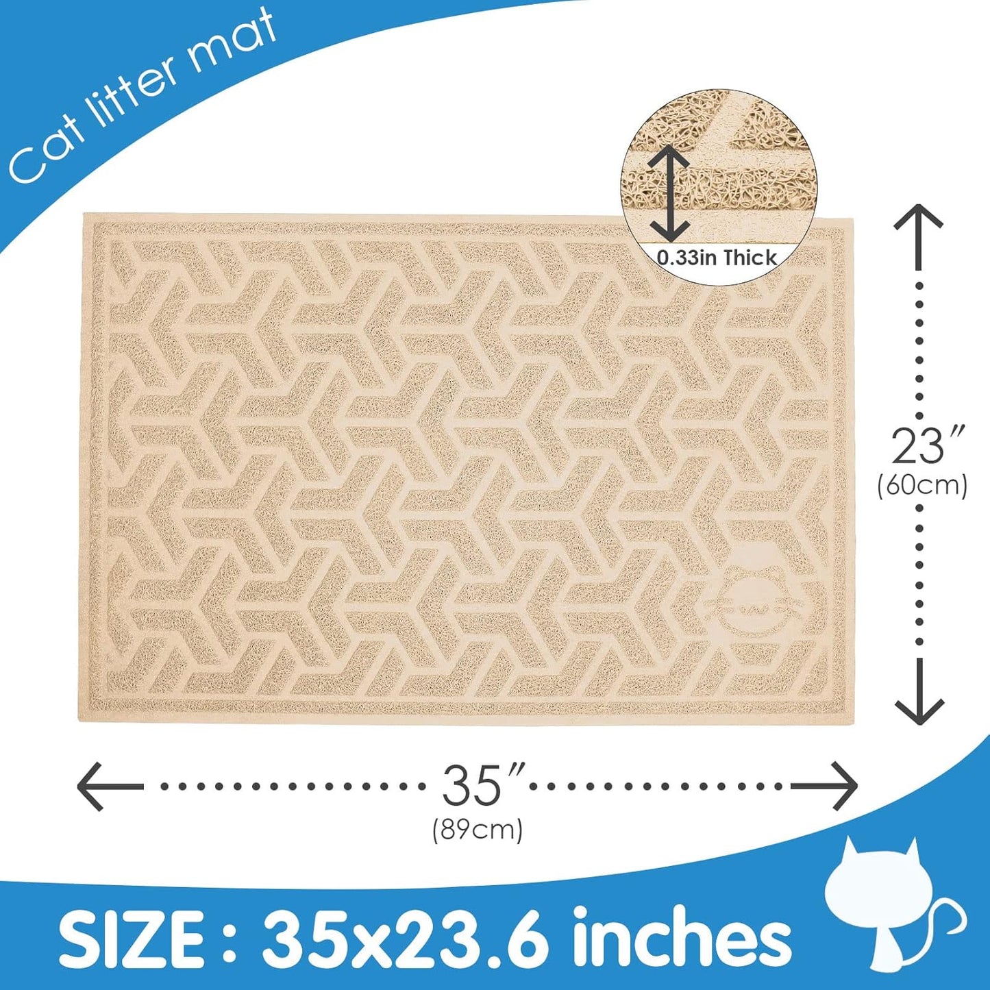 UPSKY Cat Litter Mat, Litter Trapping Mat Soft on Kitty Paws, Large Litter Box Mat 35" x 24" Scatter Control for Indoor Cats Waterproof and Extra Large Pretty Litters Carpet