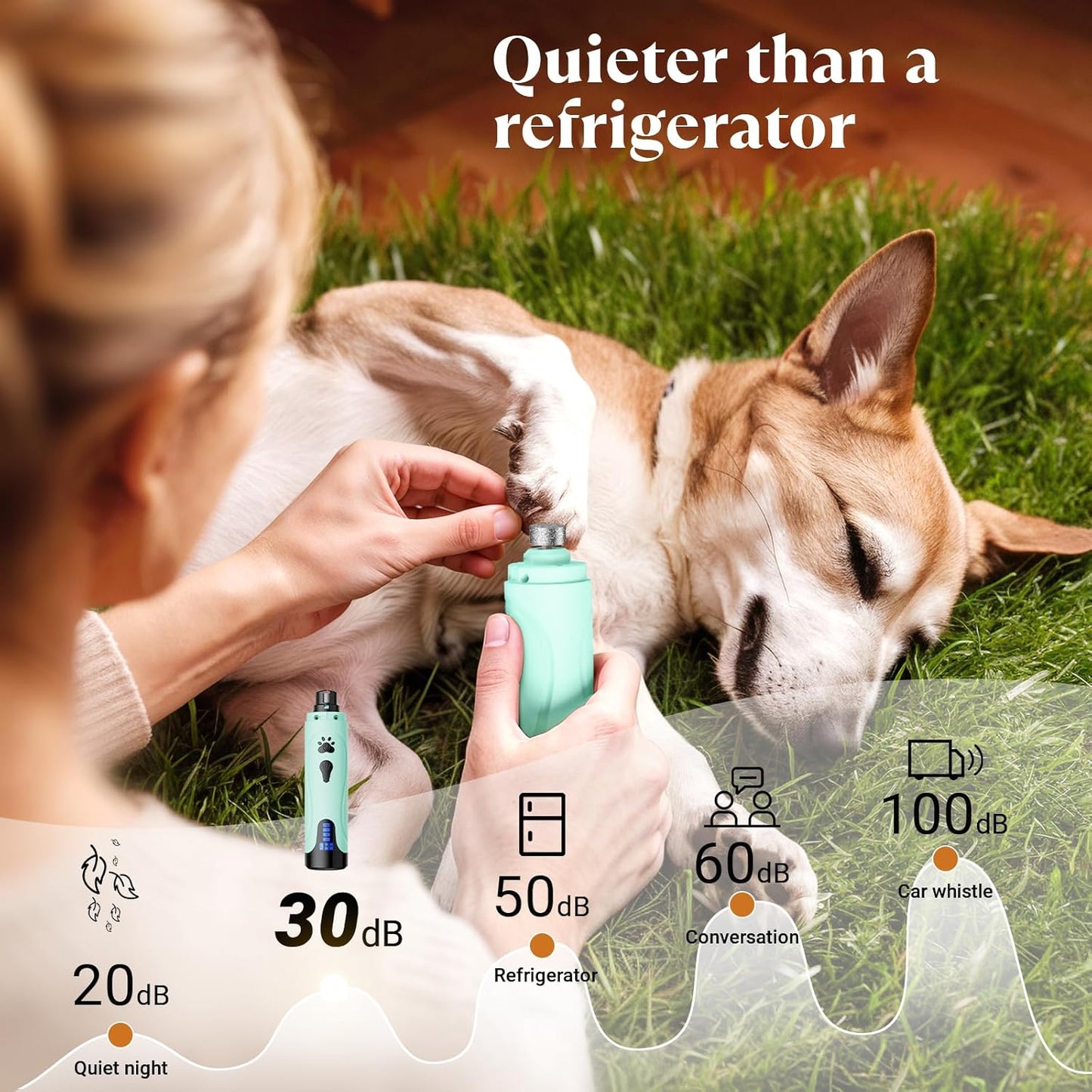 YABIFE Dog Nail Grinder, Dog Nail Trimmers and Clippers Kit, Super Quiet, Rechargeable, for Small Large Dogs & Cats Toenail & Claw Grooming,3 Speeds