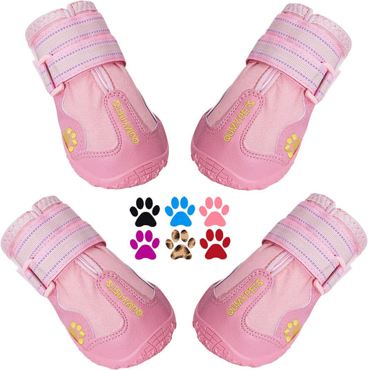 QUMY Dog Shoes for Large Dogs, Medium Dog Boots & Paw Protectors for Winter Snowy Day, Summer Hot Pavement, Water-Resistant in Rainy Weather, Outdoor Walking, Indoor Hardfloors Skid-Resistant Sole