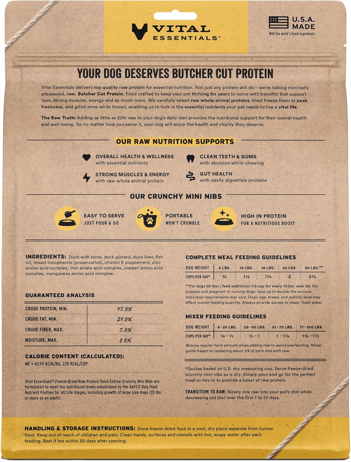 Vital Essentials Freeze-Dried Raw Duck Meal or Mixer Dog Food Crunchy Mini Nibs, 25 oz