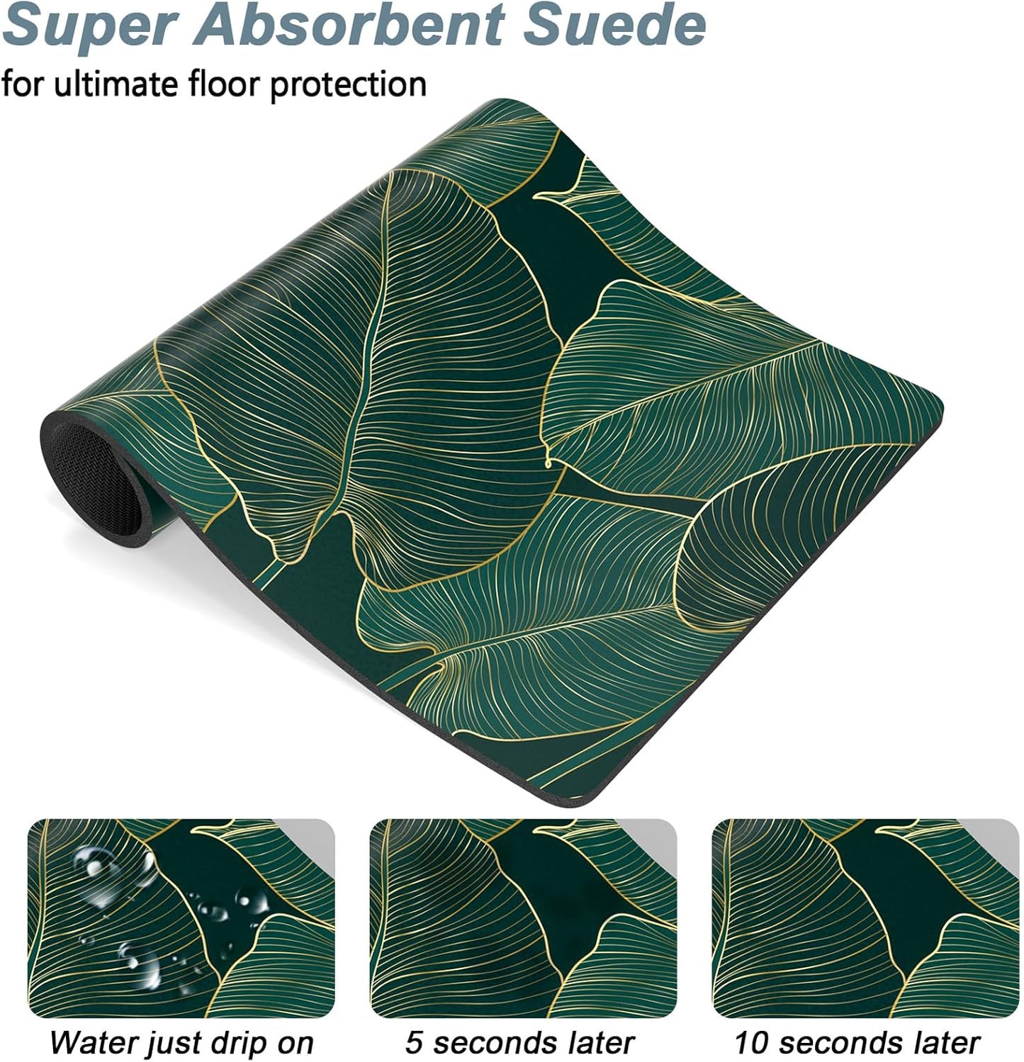 Rnivvi Dog Food Mat, 12" x 19" Flower Absorbent Dog Cat Bowl Mat for Food and Water, 3MM Anti-Slip Rubber Pet Feeding Rug Protect Floors, Puppy Placemat for Feeding & Watering Supplies, Tropical