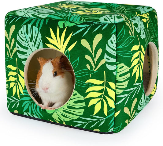 Bienbee Guinea Pig Hideout, Washable Guinea Pigs House Cozy Guinea Pigs Bed for Small Pet Bunny/Rabbit/Hamster/Chinchilla Guinea Pig Accessories Green Leaf