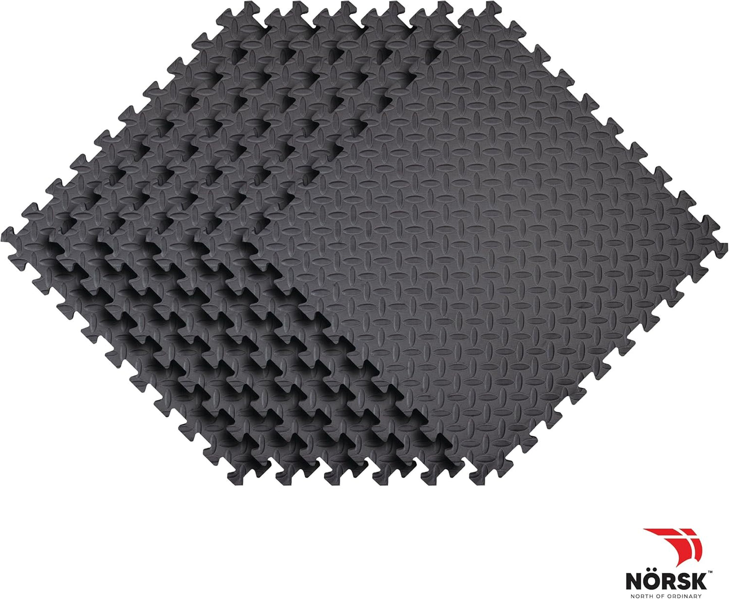 Norsk Foam Floor Gym Mats with Interlocking Tiles, .47" Thick, 24"x24", 30-Pack, 120 Square Feet, Diamond Plate Design, Grey