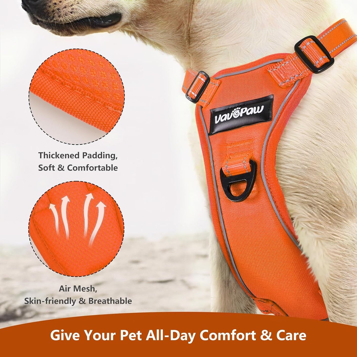 Dog Seat Belt Harness for Car, Dog Car Harness Adjustable Mesh Breathable & Dogs Seatbelt Safety Tether with Elastic Bungee for Small Medium Large Pets(Orange, XL)