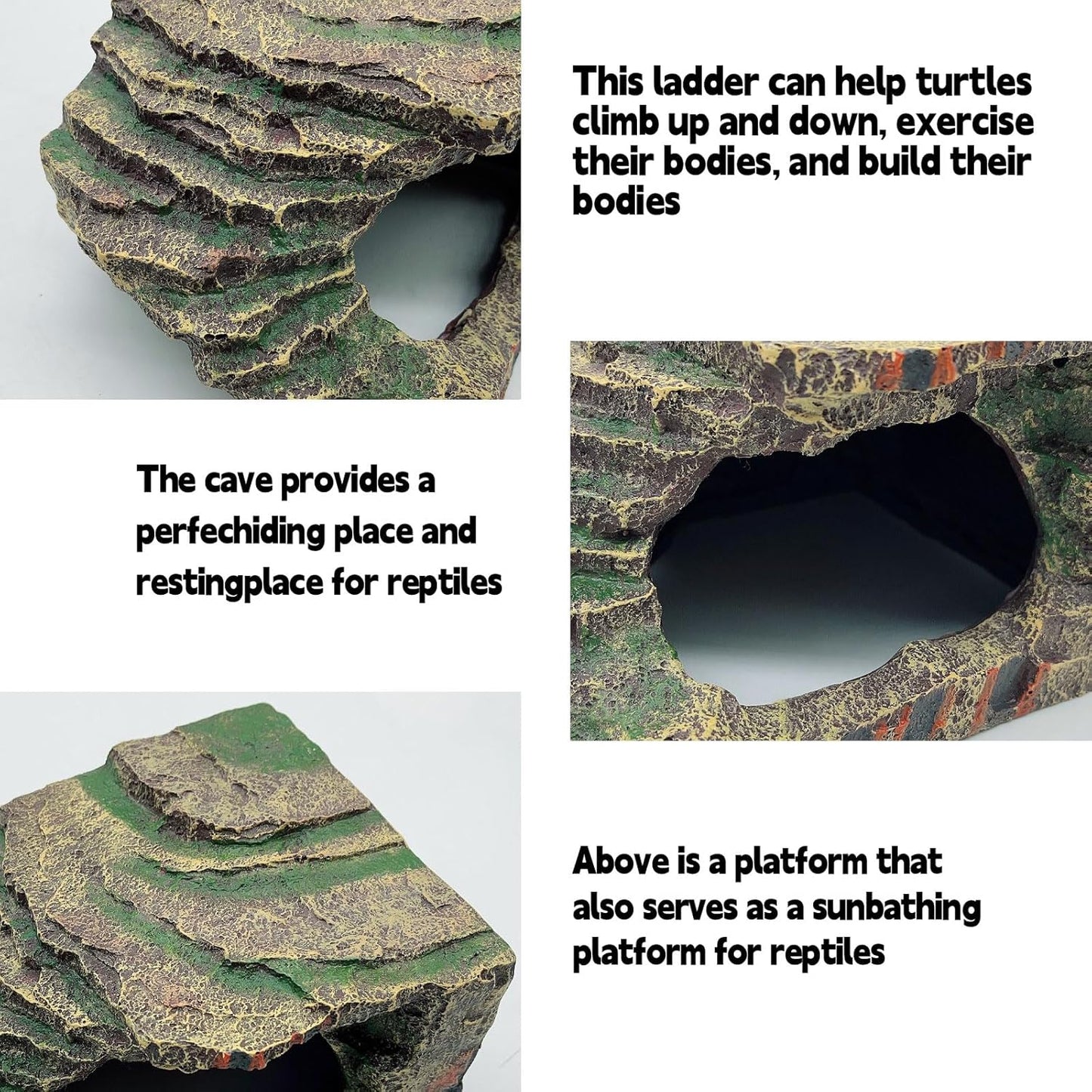 kathson Turtles Basking Platform Tortoise Resting Terrace Climbing Ramp Resin Dock Tank Decorations Reptile Hiding Cave Hideouts for Aquatic Turtles, Frog, Newts and Salamanders,Small