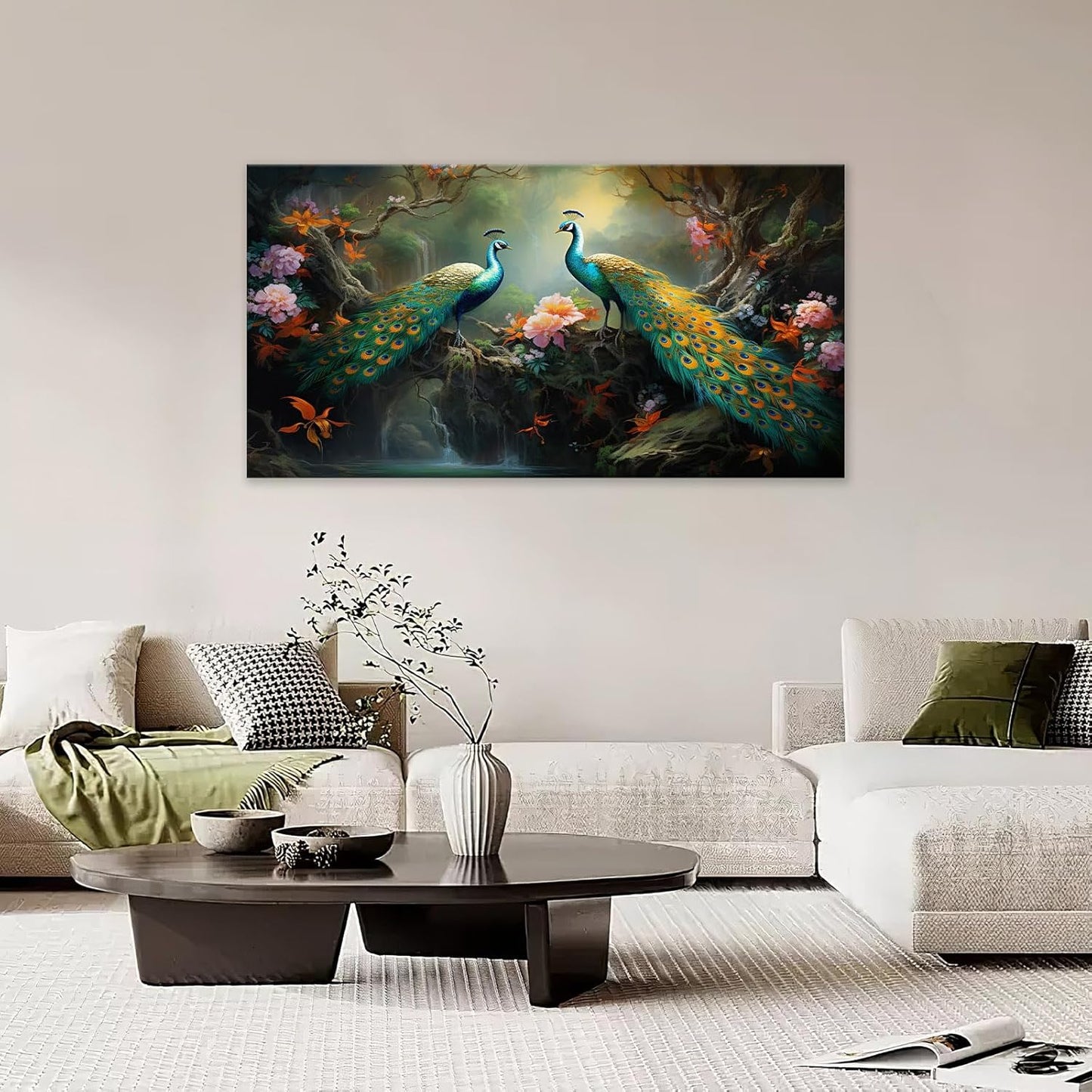 Large Peacock Wall Art Aesthetic Bird Canvas Living Room Pictures Framed Prints Floral Modern Wall Decor Painting Artwork for Bedroom Dining Office Home 60"x30"