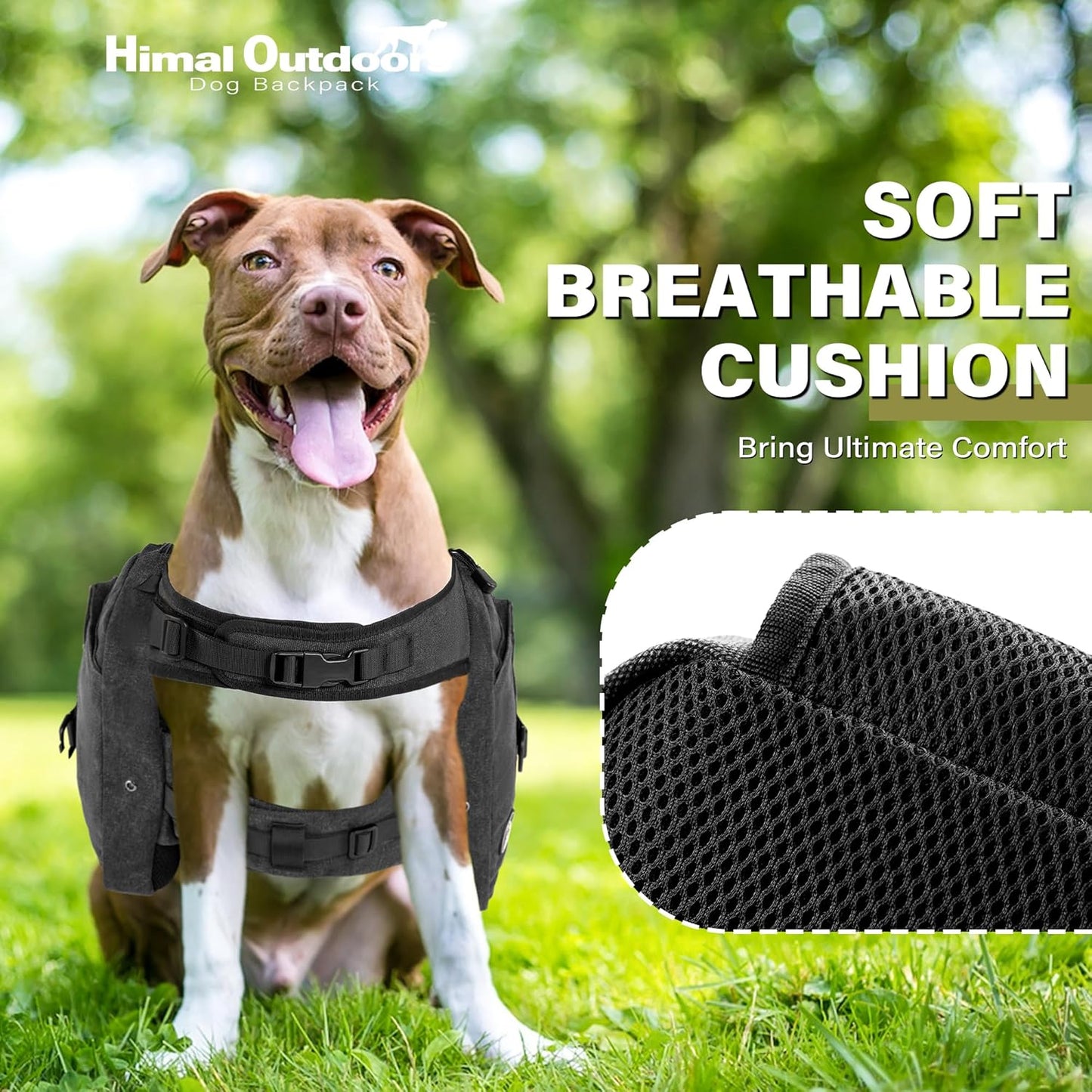 Himal Outdoors Dog Backpack & Saddle Bag, Tactical Hiking Backpack for Large Dogs with Side Pockets & Adjustable Strap