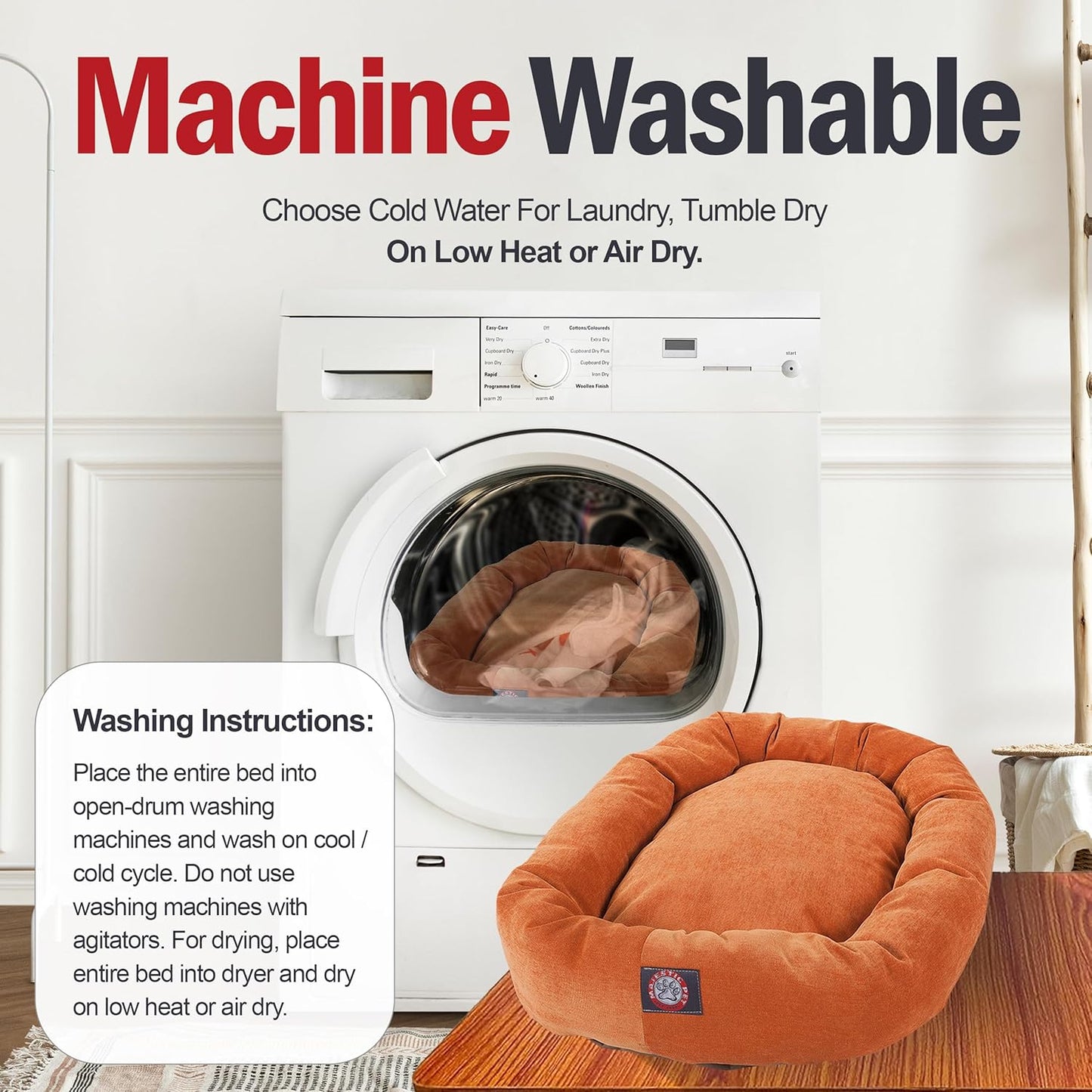 Majestic Pet 52 Inch Micro Velvet Calming Dog Bed Washable 52x35x11 (inch) – Cozy Soft Round Donut Dog Bed with Spine for Head Support -Pet Bed X- Large – Orange (2025)