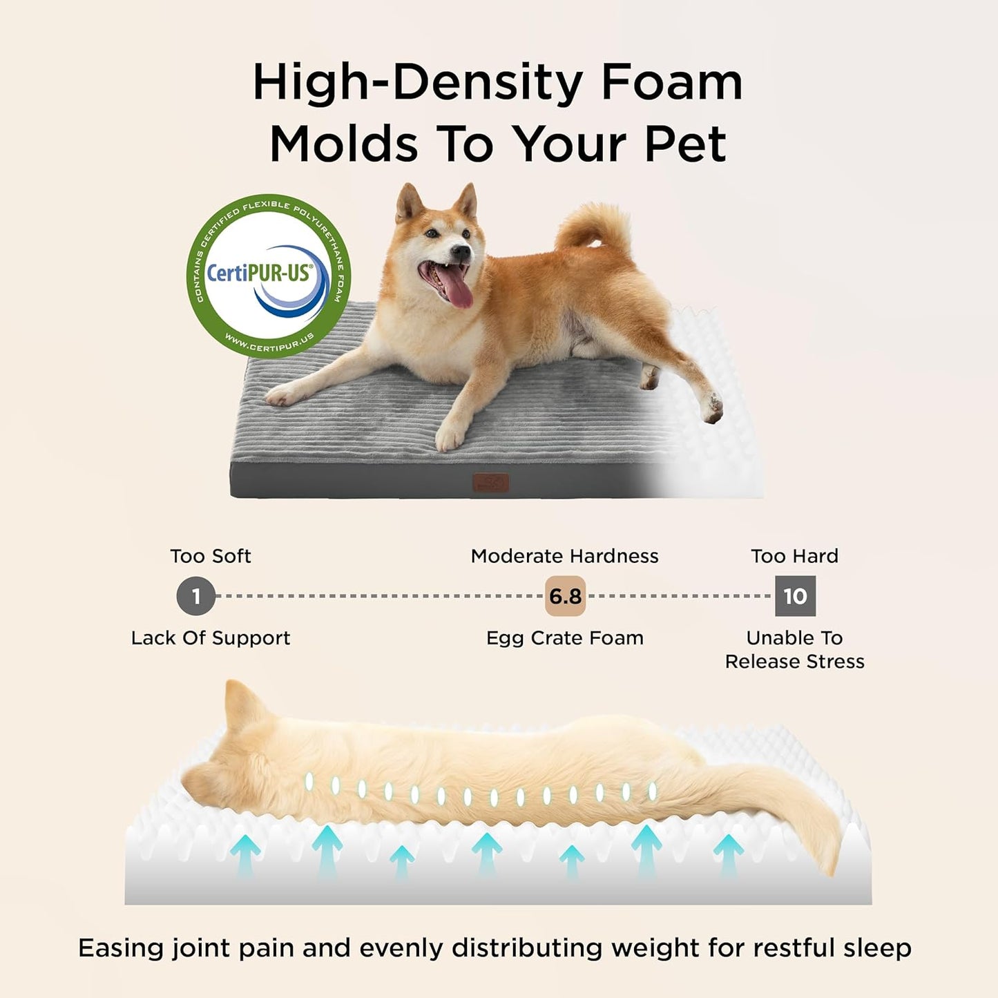 Bedsure Dog Bed for Small Dogs - Orthopedic Pet Beds with Removable Machine Washable Cover, Egg Crate Foam Puppy Pad, Suitable for Pet Up to 20 lbs, 23"x17"