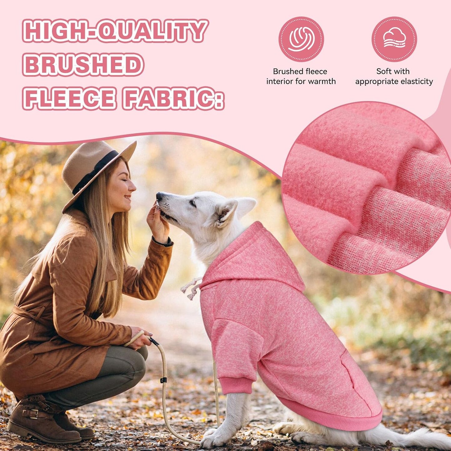 Dog Sweaters for Small Dogs Dog Hoodie Fleece Soft Pet Clothes Sweatshirt with Pocket Pet Hoodie for Small Dogs Puppy Sweater(Pink&S)
