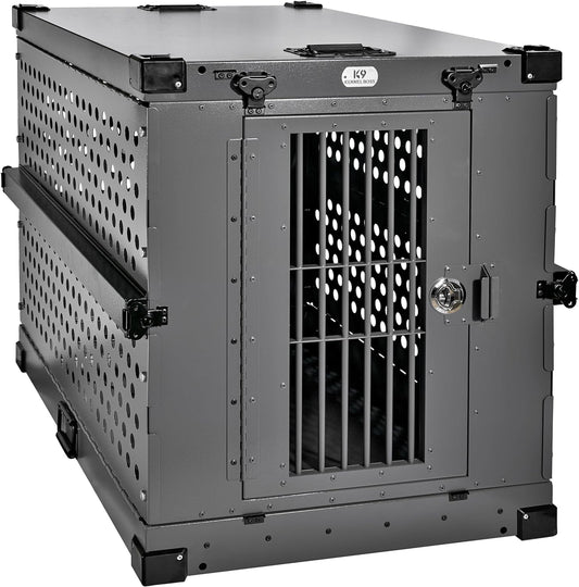 Heavy Duty Fully Collapsible Powder-Coated Aluminum Dog Crate - Large (Gray)