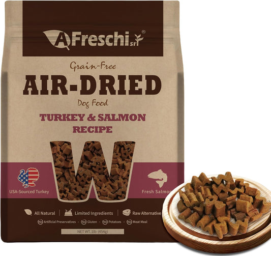 AFreschi Air-Dried Dog Food Turkey & Salmon Recipe 1 lb, All-Natural, Complete & Balanced, Grain-Free, High-Protein, Limited Ingredients