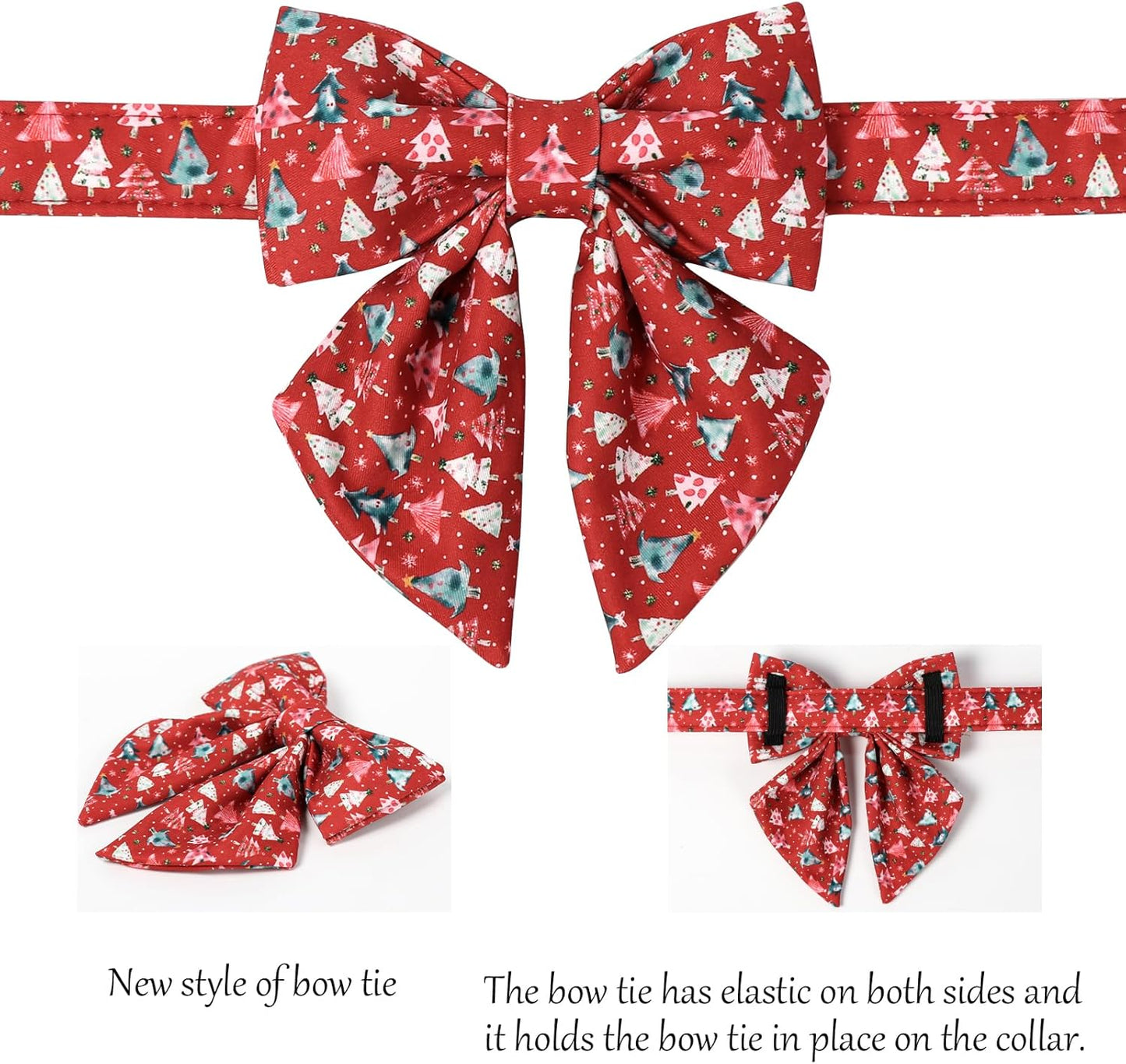 Lionet Paws Christmas Dog Collar with Sailor Bow, Cute Christmas Tree Red Dog Collar Bow Tie for Dogs, Medium, Neck 13.5-22 inches