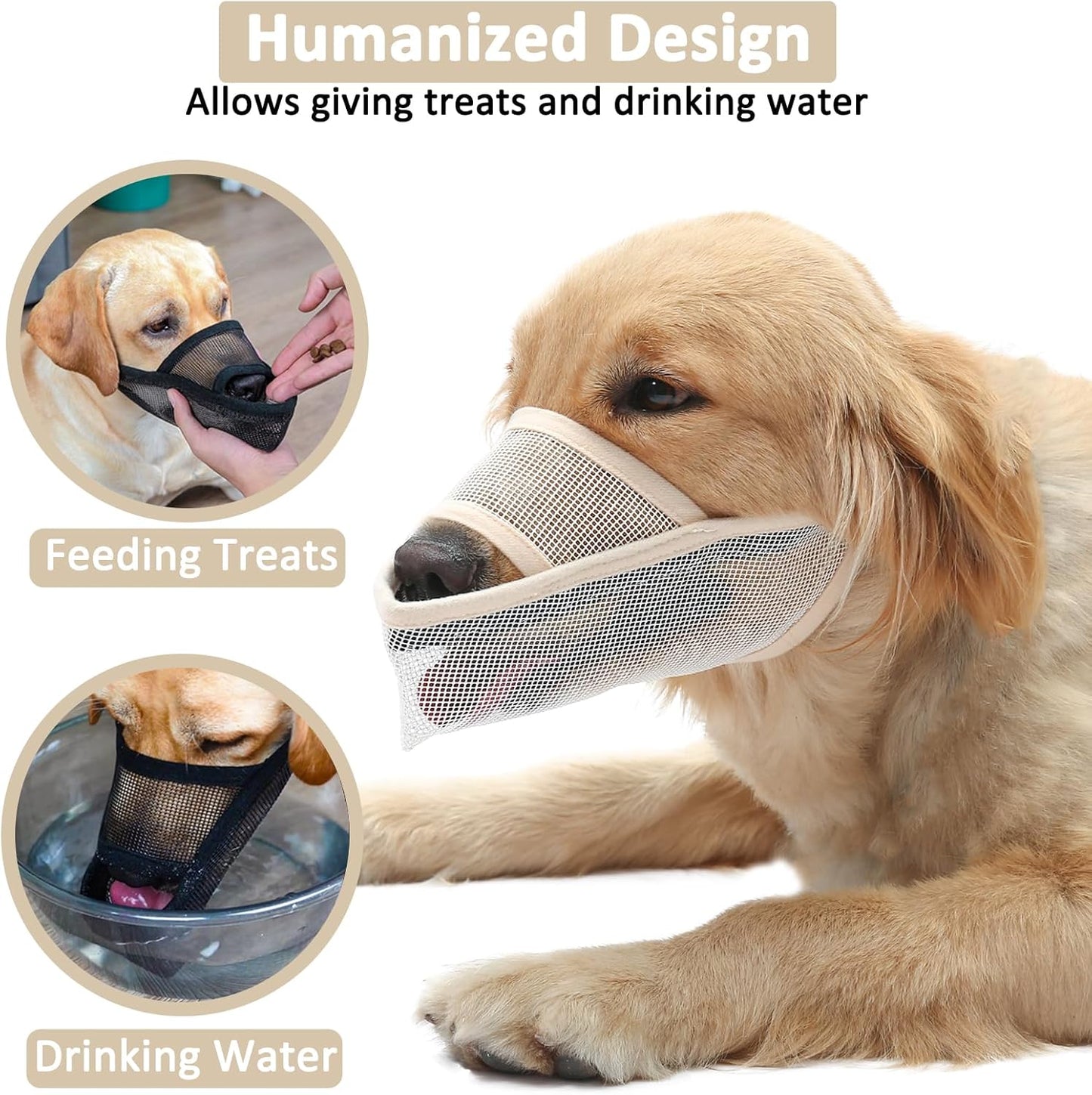 Crazy Felix Nylon Dog Muzzle for Small Medium Large Dogs, Air Mesh Breathable and Drinkable Pet Muzzle for Anti-Biting Anti-Barking Licking (XXXS, Beige)