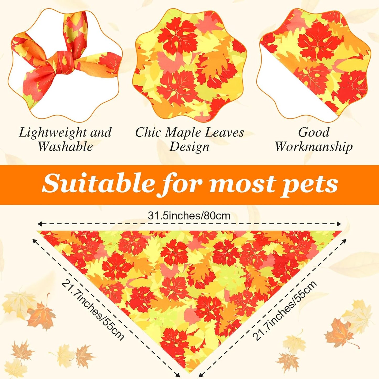 Abbylike 50 Pcs Fall Thanksgiving Dog Bandanas Bulk Maple Leaves Bandanas for Dogs Triangle Kerchief Bib Scarf for Pets Autumn Costume Photo Props Accessories Pet Shops, 25 Styles (31.5 x 21.7 x 21.7)
