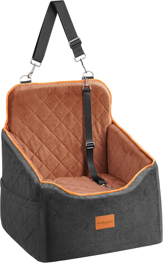 Dog Car Seat for Small Dogs - Puppy Car Seat with Safety Strap & Waterproof Padding, Portable Pet Carrier for Cars, Trucks & SUVs, Comfortable Elevated Bed for Pets Up to 35lbs (Black/Coffee)