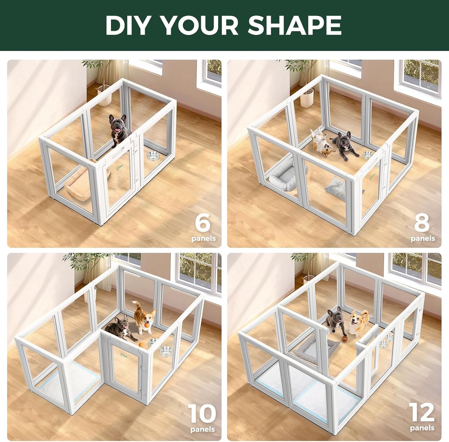 FXW AuraSpace Acrylic Indoor Unleashed Dog Playpen for Small and Medium Dogs, 30 Inch, 8 Panels, White