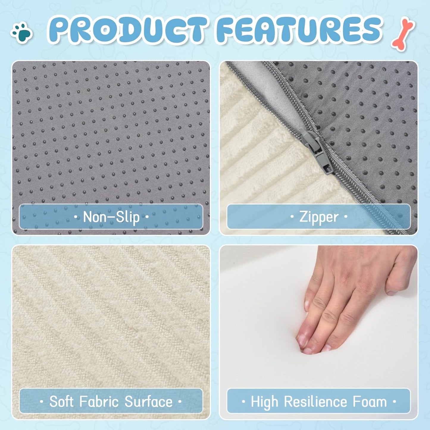 Dog Stairs & Steps for High Beds, 2 Steps High Density Foam Waterproof Dog Ramp for Small Dogs and Cats, Pet Stairs with Washable Cover for Bed, Couch, Sofa and Car, Beige (H: 11.8")