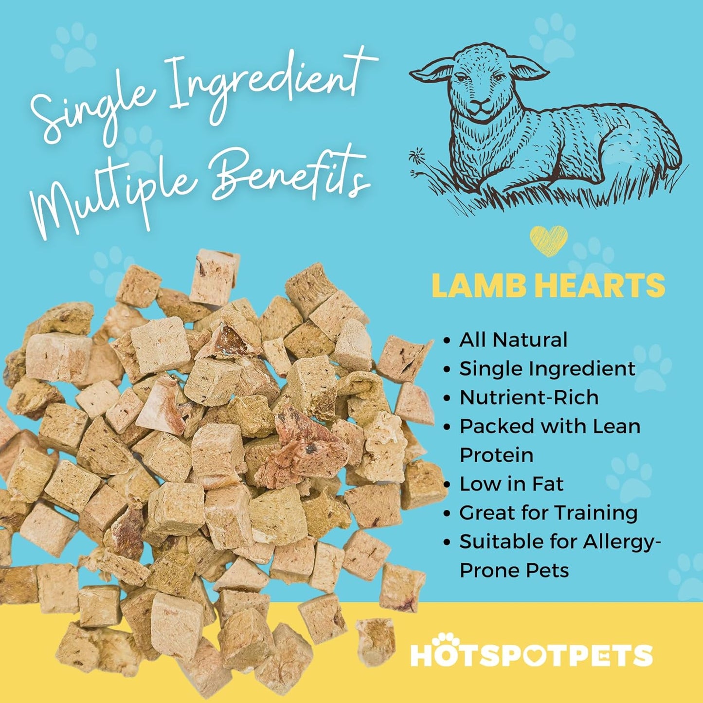 hotspot pets Freeze Dried Lamb Heart Treats for Cats & Dogs - 1LB Big Bag- Single Ingredient All Natural Grain-Free - Perfect for Training, Healthy Topper or Snack - Made in USA