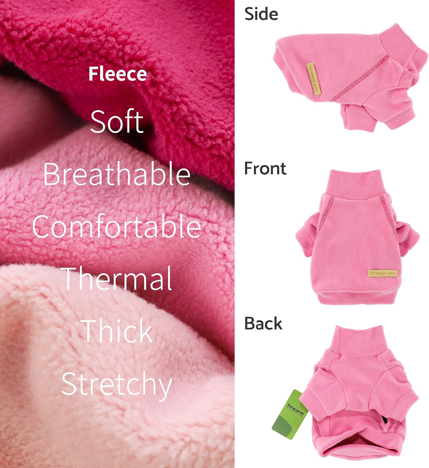 Fitwarm 3 Pack Classic Fleece Dog Sweater, Turtleneck Dog Sweatshirt, Dog Winter Clothes for Small Dogs Girl, Pet Pullover Jumper, Cat Apparel, Pink, Rose, Baby Pink, Medium