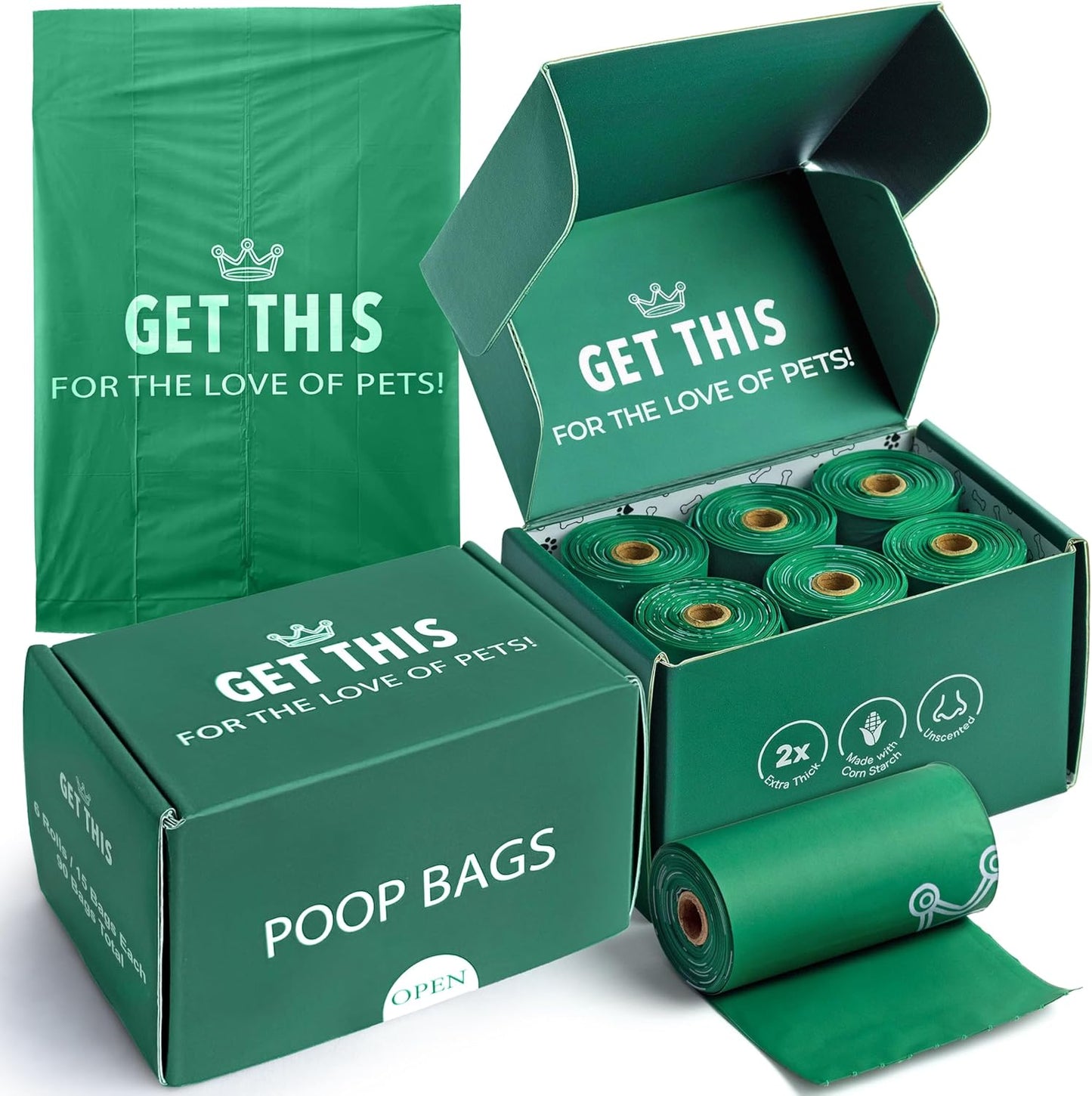 Biodegradable Dog Poop Bag - 180 Dog Waste Bags Total, Leakproof & Odor-Trapping, Durable Doggy Waste Bags - 12 Rolls (15 Pet Poop Bags Per Roll), 13x9" Environment-friendly Potty Bags