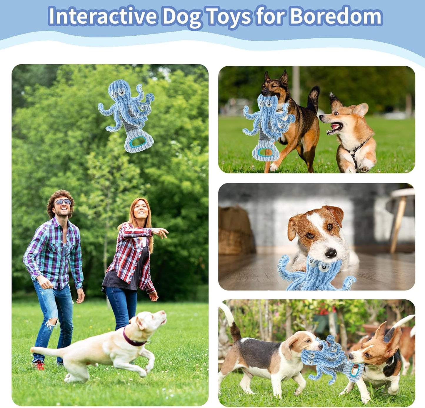 Squeaky Dog Toys for Large Dogs, Octopus Dog Toy Interactive Tug of War Dog Plush Toy to Keep Them Busy, Crinkle Dog Toy Plush Dog Toys (Blue)