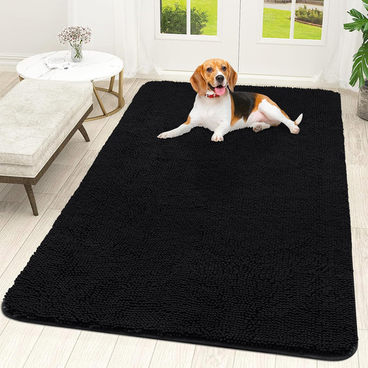 OLANLY Dog Door Mat for Muddy Paws 70x46, Absorbs Moisture and Dirt, Absorbent Non-Slip Washable Doormat, Quick Dry Chenille Mud Mat for Dogs, Entry Indoor Entryway Carpet for Inside Floor, Black