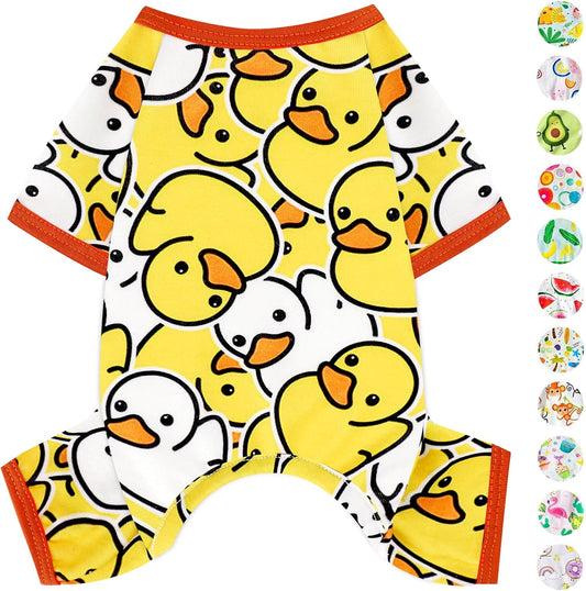 Dog Pajamas Pjs Spring Summer Dog Clothes for Small Dogs Girl - Boy - Small Size Dogs, Soft Stretchy Cute Puppy Clothes Doggie Onesies Cat Pet Jumpsuit Jammies Outfit, Duck Yellow, S