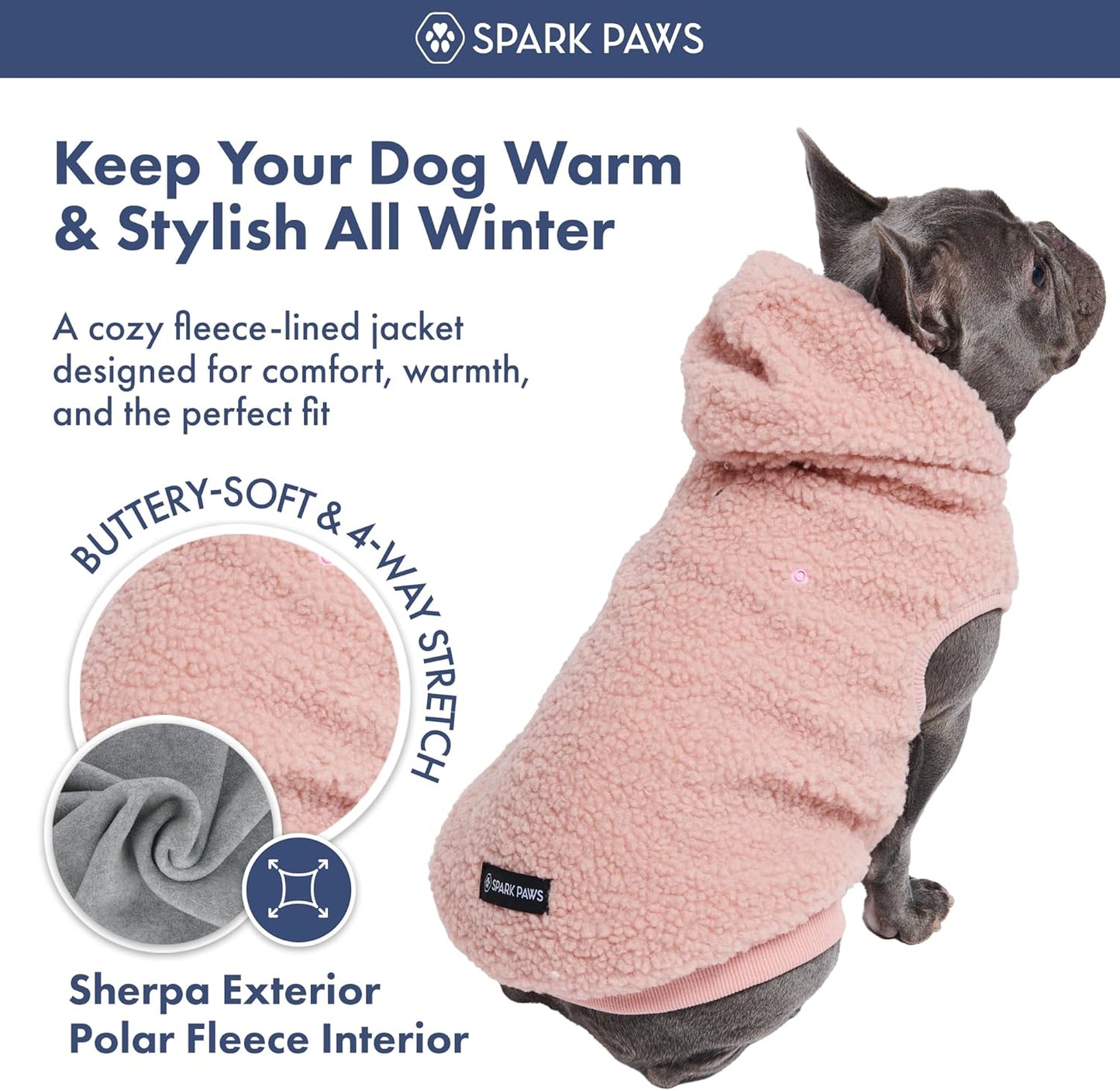 Spark Paws Teddy Dog Sweater, Sherpa Jacket Vest with Warm Fleece Lining, Winter Coat Suitable for Small Medium Large XL XXL Breeds - Pink - 2XL