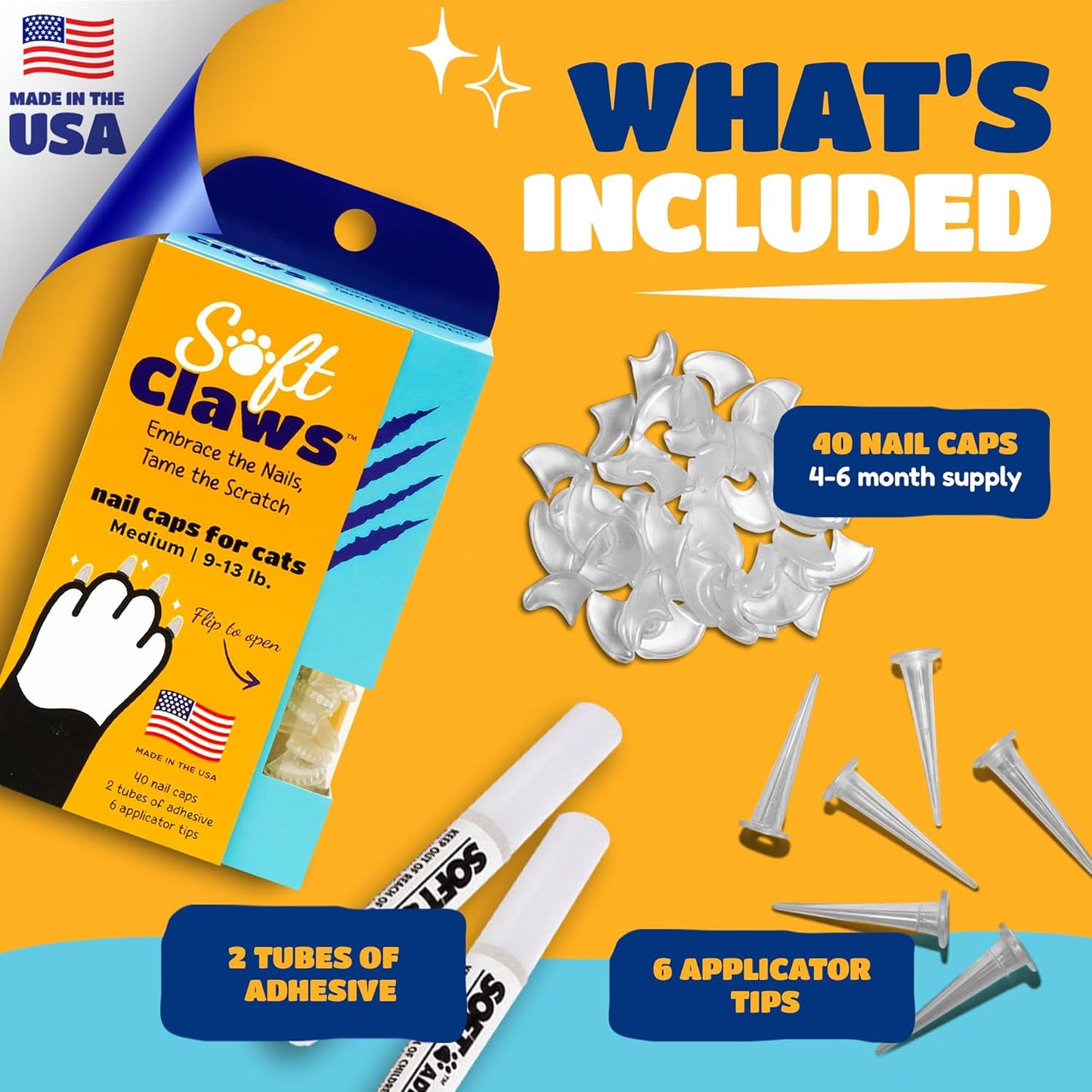 Soft Claws Cat Nail Caps for Medium Cats – (40 Caps, Blue & Green) - Made in USA - Veterinarian-Developed | Protects Furniture & Skin - Easy to Apply, Long-Lasting Anti-Scratch Soft Cat Claw Covers