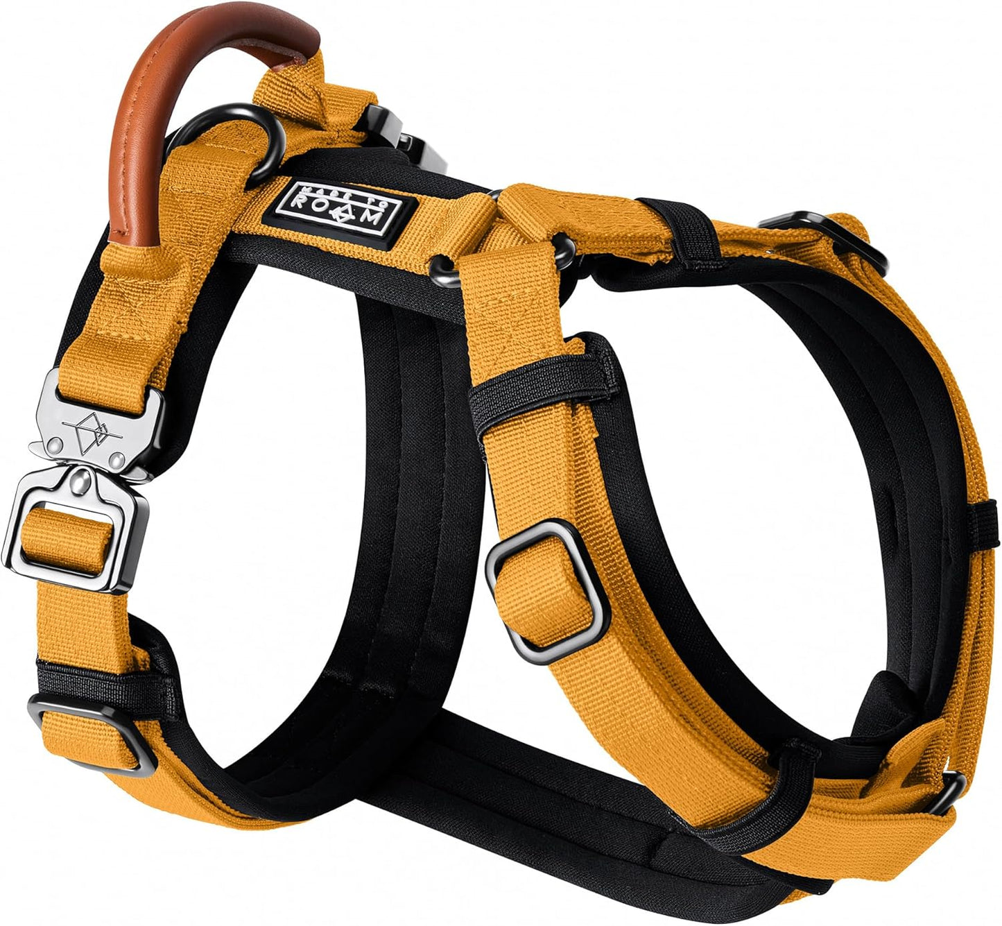 MADE TO ROAM Premium Explorer Harness - Y-Shaped Dog Harness with Adjustable Durable Nylon, Soft Padding, Metal Buckles and Leather Handle for Small, Medium, Large Dogs (Michigan Autumn, Size 4)