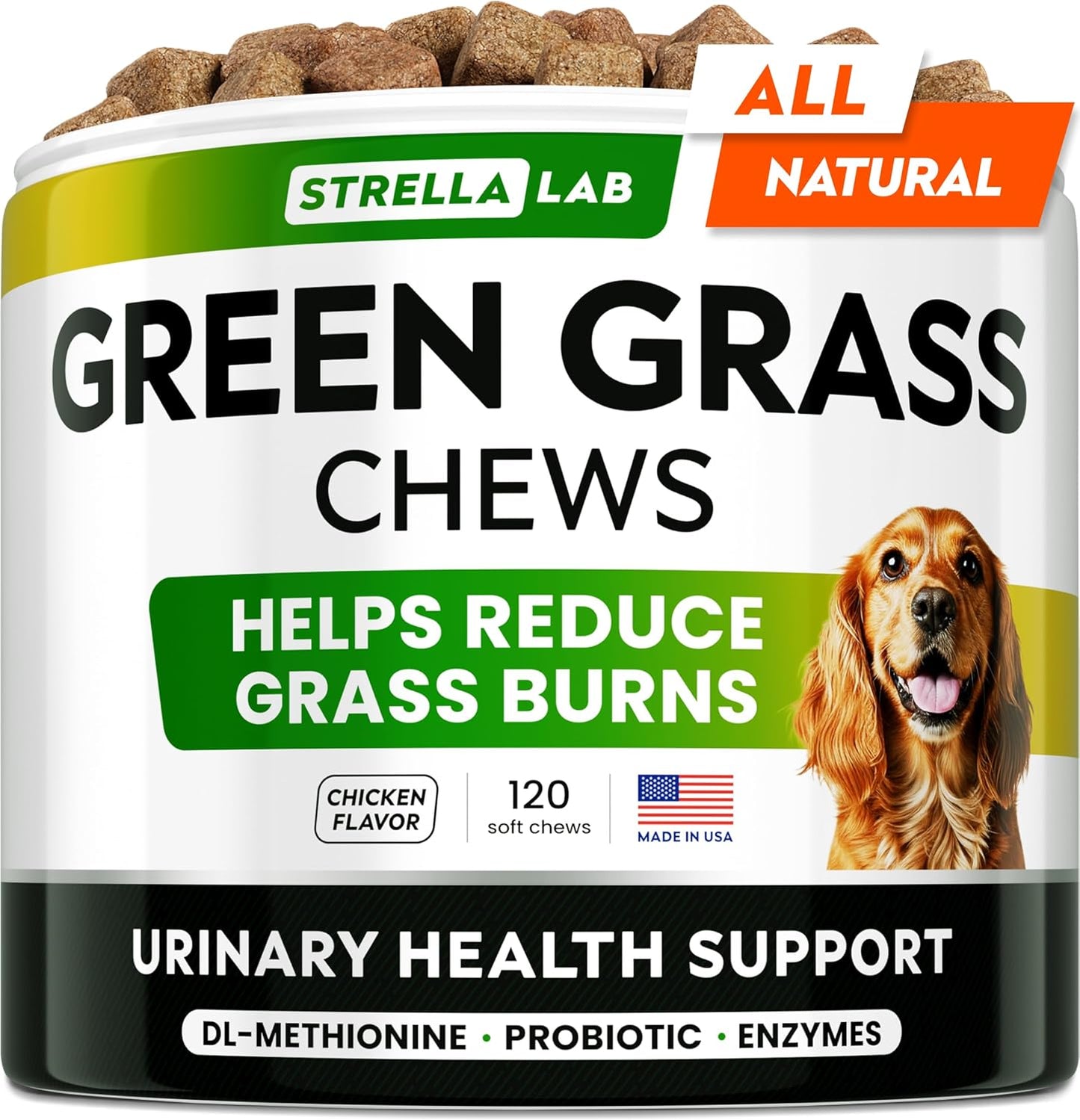 STRELLALAB Green Grass Dog Chews - Dog Pee Grass Helper - Supplement Urine Neutralizer for Grass Burn Spots - Grass Treatment for Pet Urine - Pee Lawn Repair Treats with Probiotics - Made in USA