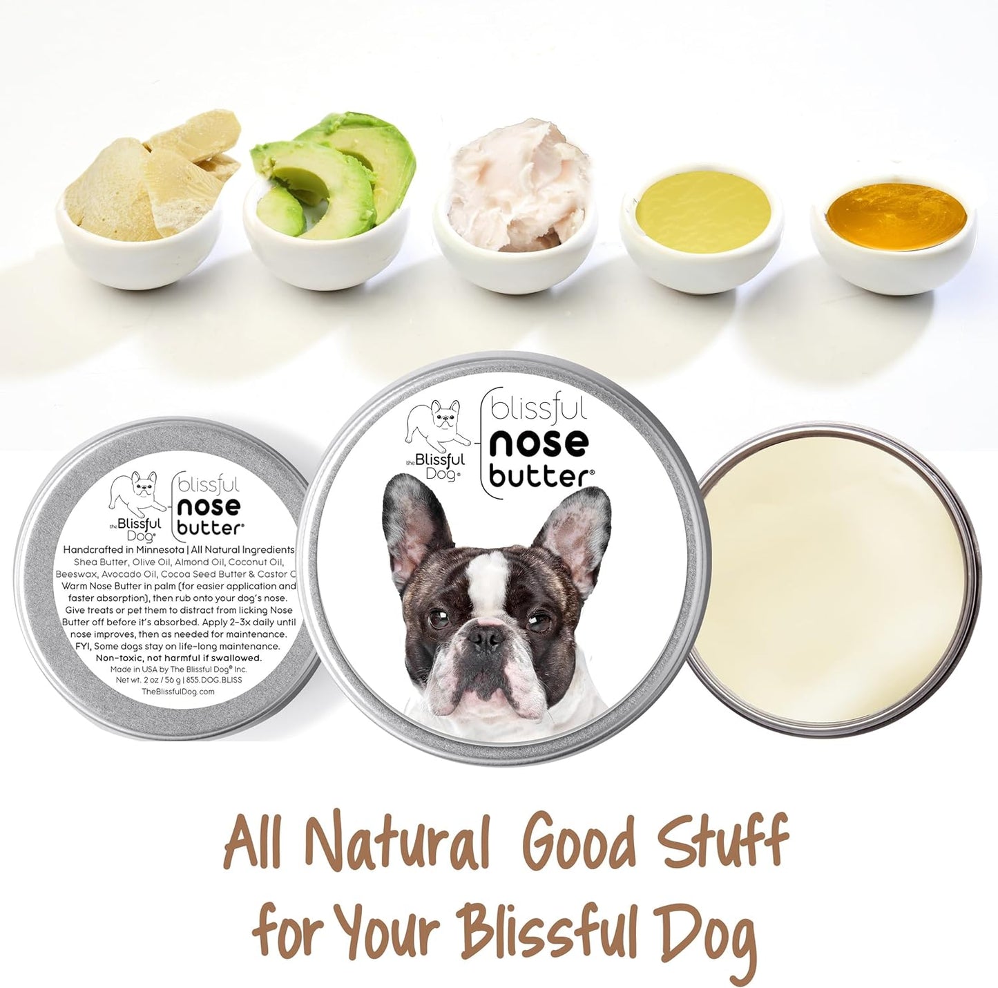 The Blissful Dog French Bulldog Pied Nose Butter for Dry, Cracked Skin, Lick-Safe Dog Nose Balm with Moisturizing Shea Butter, Almond, Olive, and Essential Oils, Pet Supplies, Uncented, 8 oz.