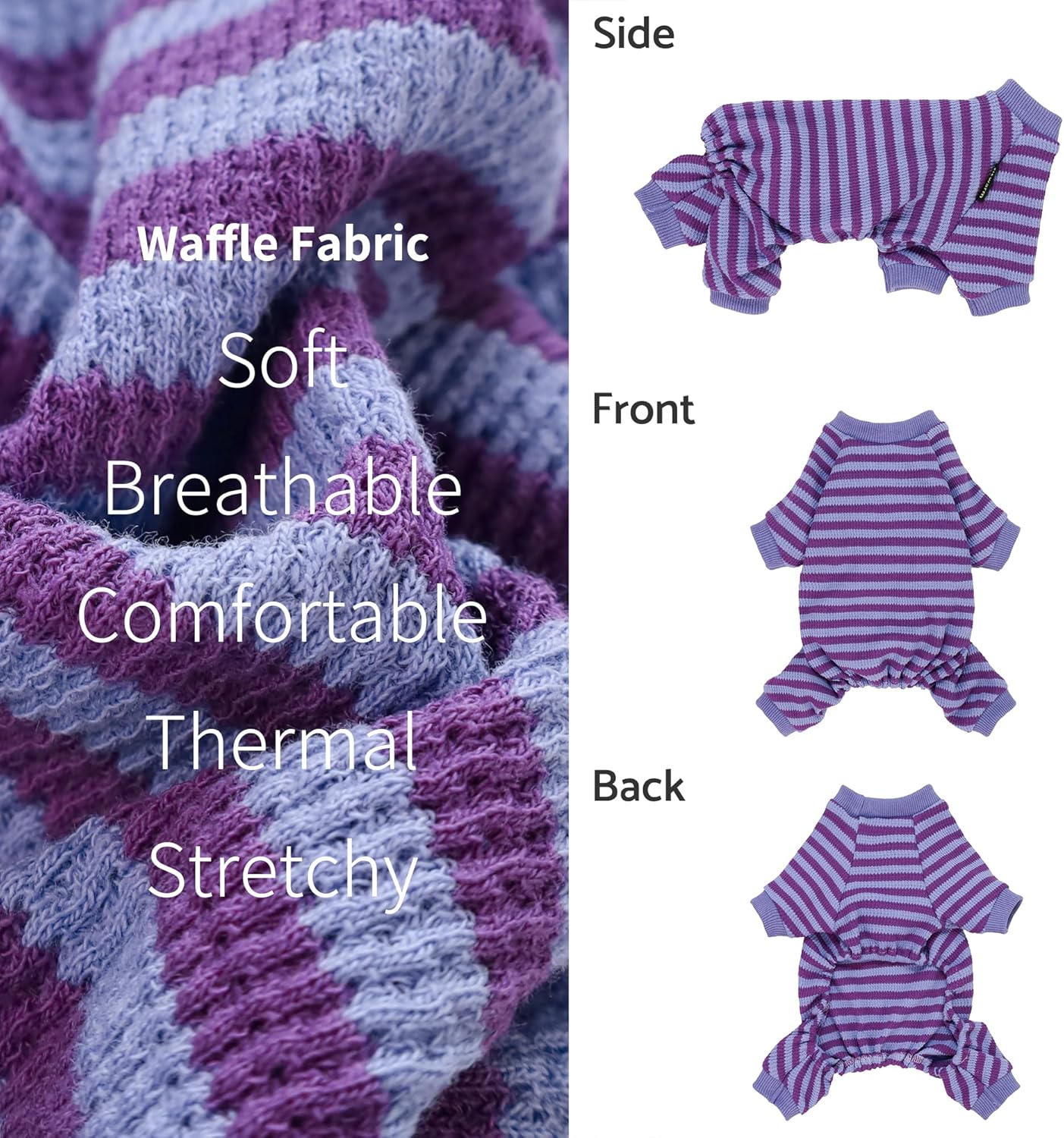 Fitwarm Purple and Violet Striped Dog Pajamas, Waffle Dog Clothes for Small Dogs Girl Boy, Puppy Onesie with Feet, Pet Cat Outfit, XS