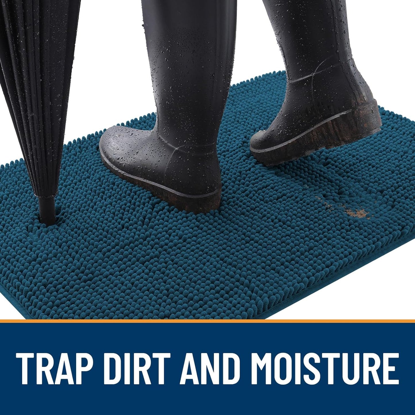 OLANLY Dog Door Mat for Muddy Paws 44x24, Absorbs Moisture and Dirt, Absorbent Non-Slip Washable Doormat, Quick Dry Chenille Mud Mat, Entry Indoor Entryway Carpet for Inside Floor, Atlantic Blue