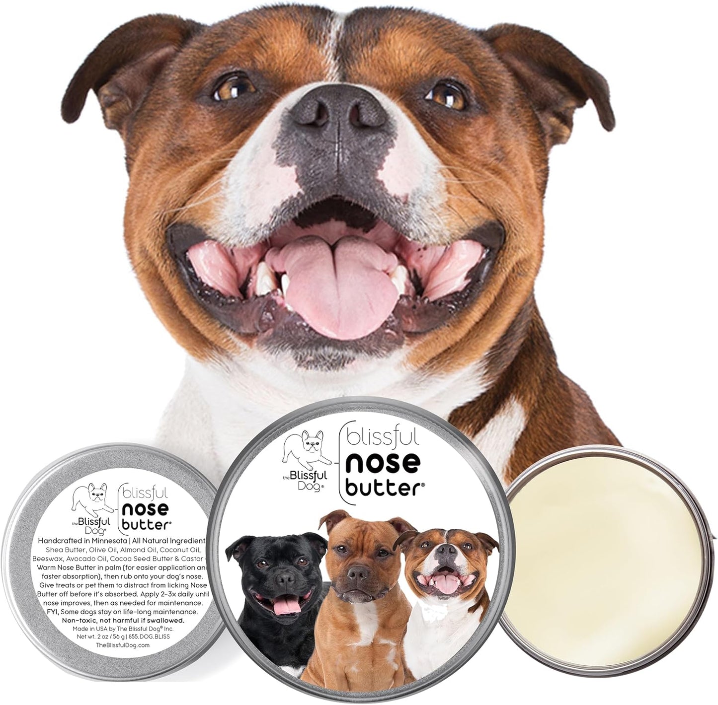 The Blissful Dog Staffordshire Pitbull Terrier Unscented Nose Butter - Dog Nose Butter, 8 Ounce