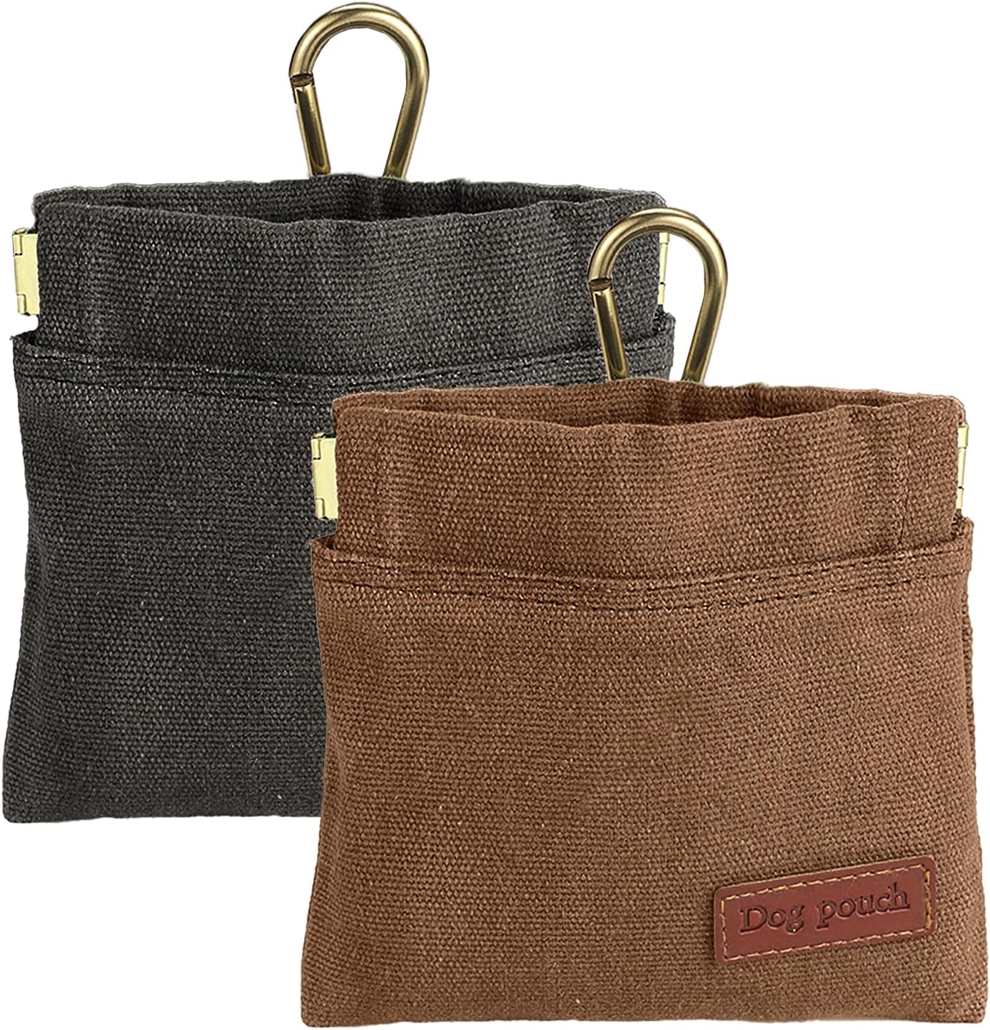 2PC Dog Treat Pouch,Dog Training Treat Reward Bag,Portable Puppy Hand Free Dog Walking Bag,Auto Closing Dog Food Dispenser,Behavior Aids for Puppy Travel or Outdoor(Grey+Khaki)
