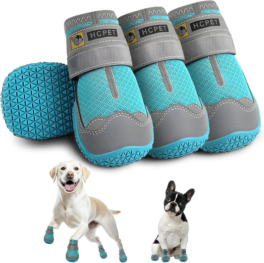 Hcpet Dog Shoes for Large Dogs, Breathable Dog Booties for Small Medium Dogs, Anti-Slip Dog Boots & Paw Protectors for Hot Pavement Winter Snow Hiking with Reflective Straps Blue Size 1