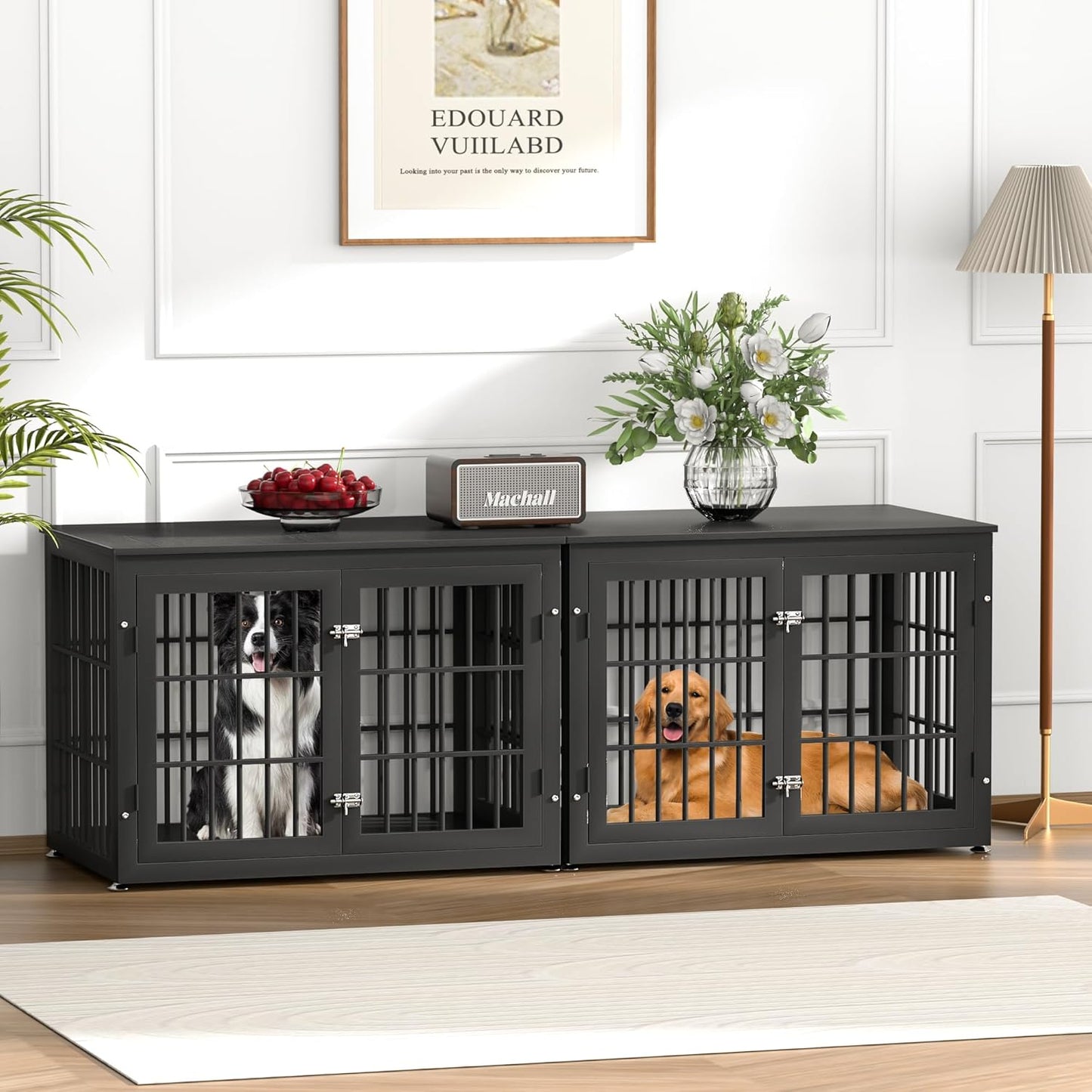 38 Inch Heavy Duty Dog Crate Furniture for Large and Medium Dogs, Decorative Pet House End Table, Wooden Cage Kennel Furniture Indoor, Black