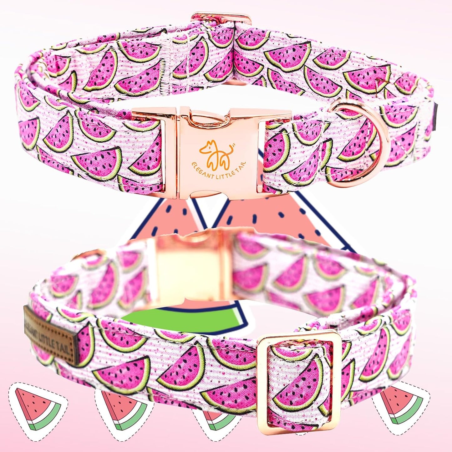 Elegant little tail Dog Collar, Watermelon Print Pet Collar Summer Dog Collar Durable Metal Buckle Dog Collars Cotton Pet Adjustable Dog Collars for X-Large Dogs