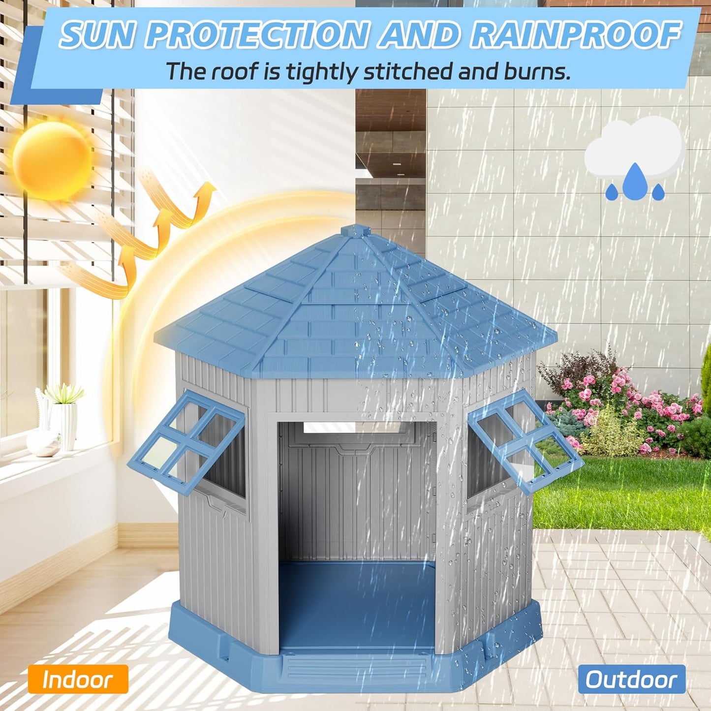 Durable Dog House Indoor Outdoor for Small Medium Dogs, Weatherproof Puppy Shelter with Elevated Floor & Air Vents, Easy Clean and Assemble (Blue, 36.61L*29.5W*37.4H)