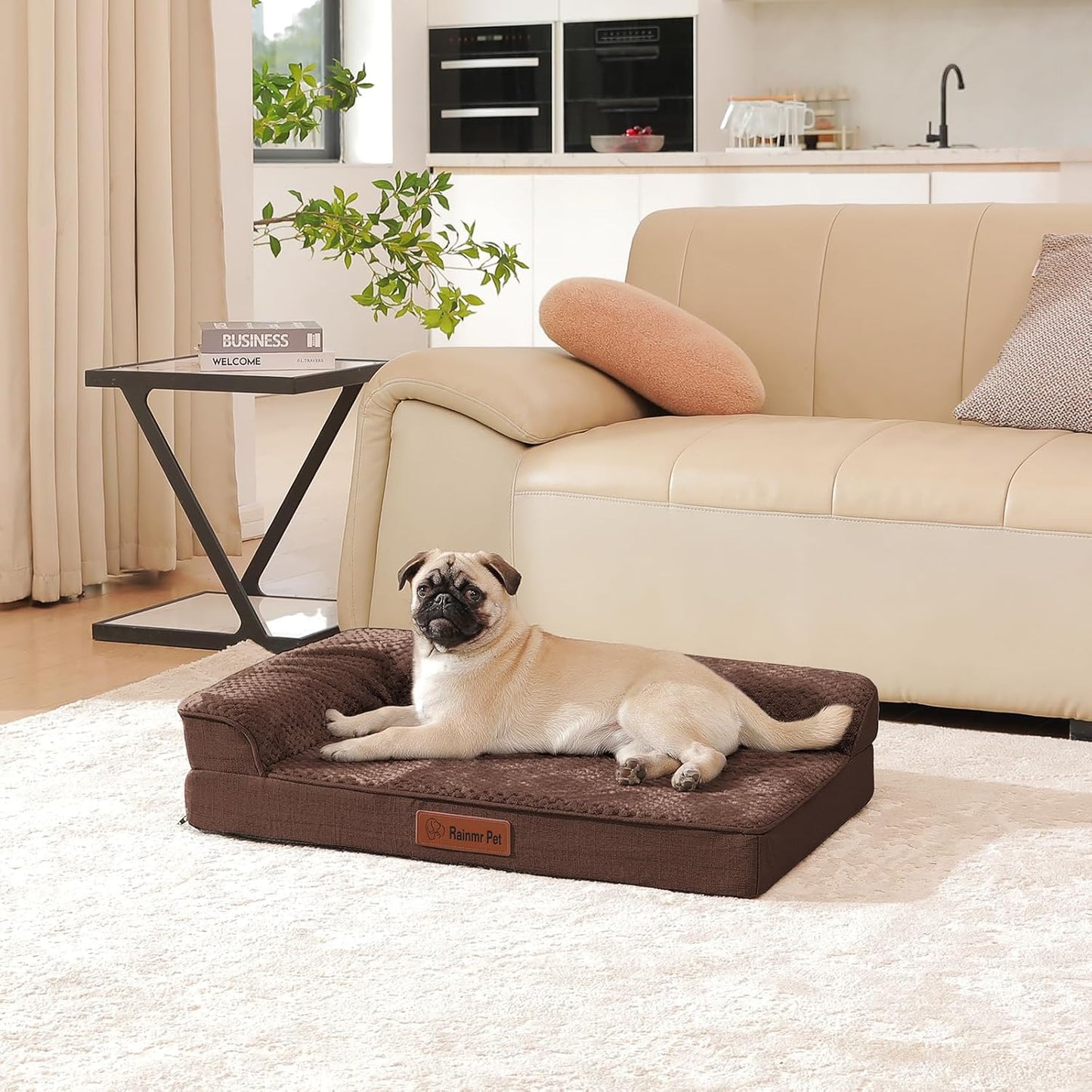 Orthopedic Dog Bed, 3 Inch Memory Foam Dog Beds for Medium Dogs, Washable Removable Cover, Nonskid Bottom, Waterproof Pet Couch for Indoor, Outdoor or Car Use, 35x23 Inches M Brown Grey